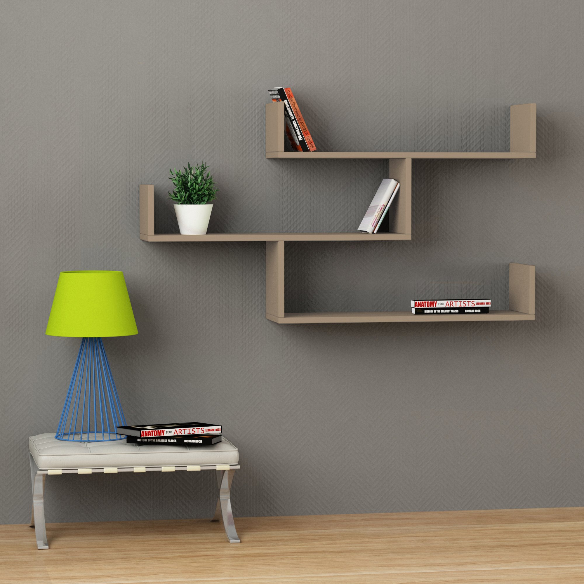 HOCUS PICUS 3 Tier Wall Shelf, Modern Design, 119x66.5x22cm, Mocha Grey โ image 1