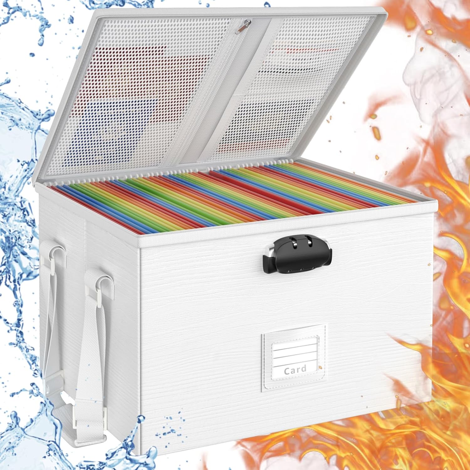 Fireproof Document Box File Organizer - Waterproof Locking Filing Portable Storage Box with Handle for Hanging Letter/Legal Folder Important Document