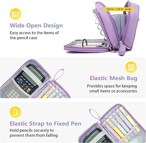 Miniatura 6 de Estuche para lápices de gran capacidad para bolígrafos, soporte de almacenamiento grande para rotuladores, bolsa duradera de 3 compartimentos,