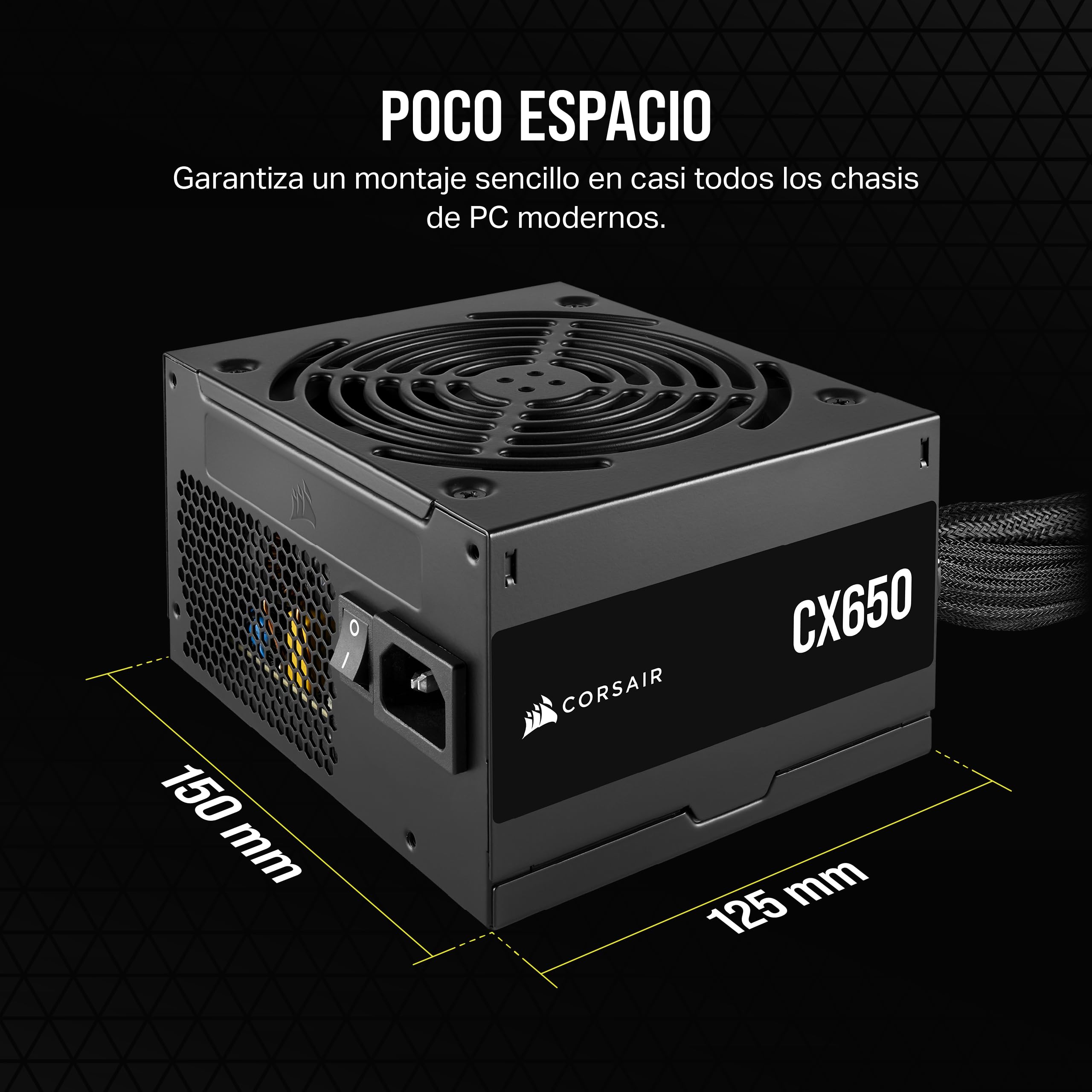 CORSAIR CX650 ATX 650W Fuente de Alimentación - Eficiencia 80 Plus Bronze - Bajo Ruido - Cables con Funda - No Modular - EU - Negro