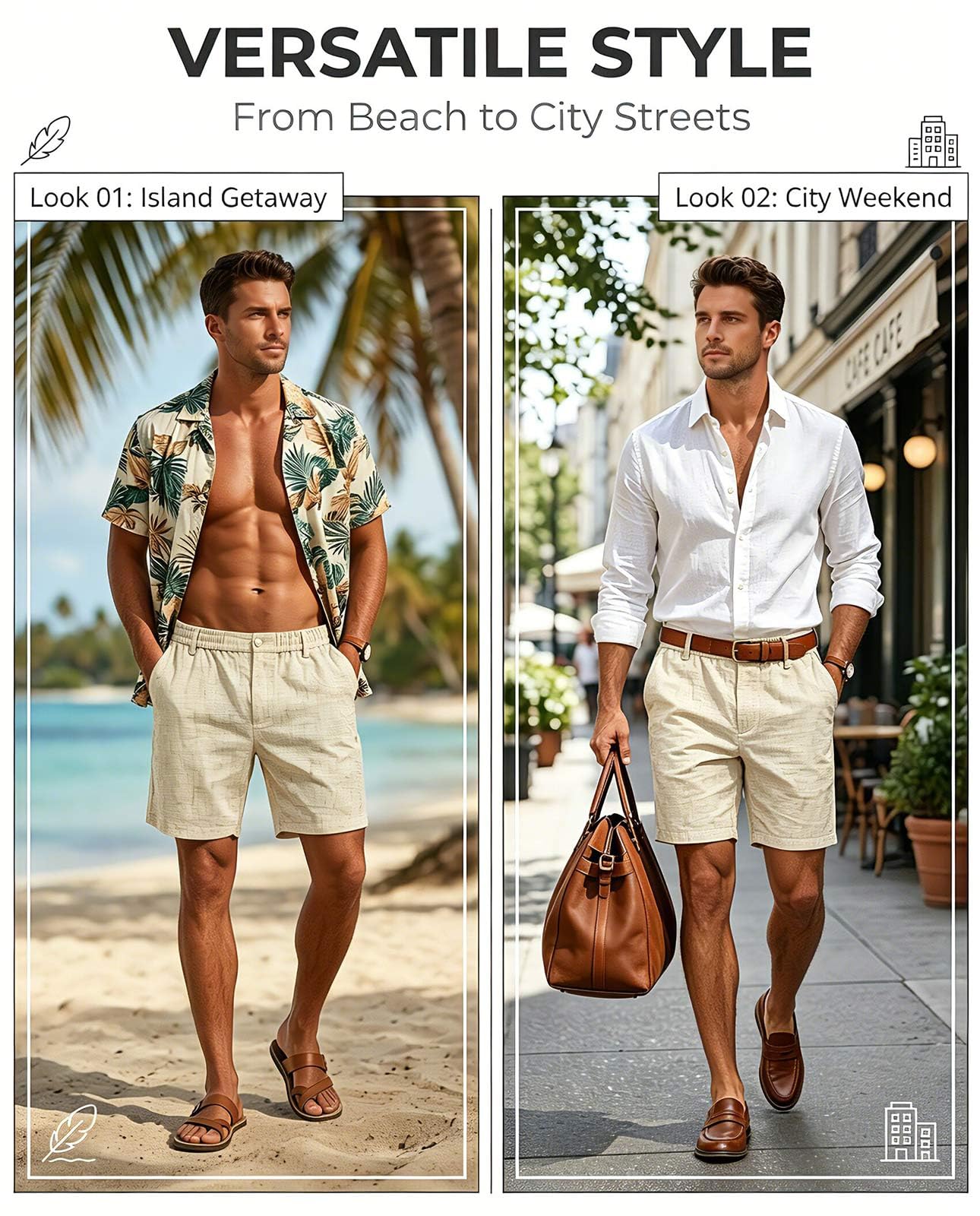 Halfword Lino Bermudas Cortos para Hombre Verano Casual Ligeros Elásticos