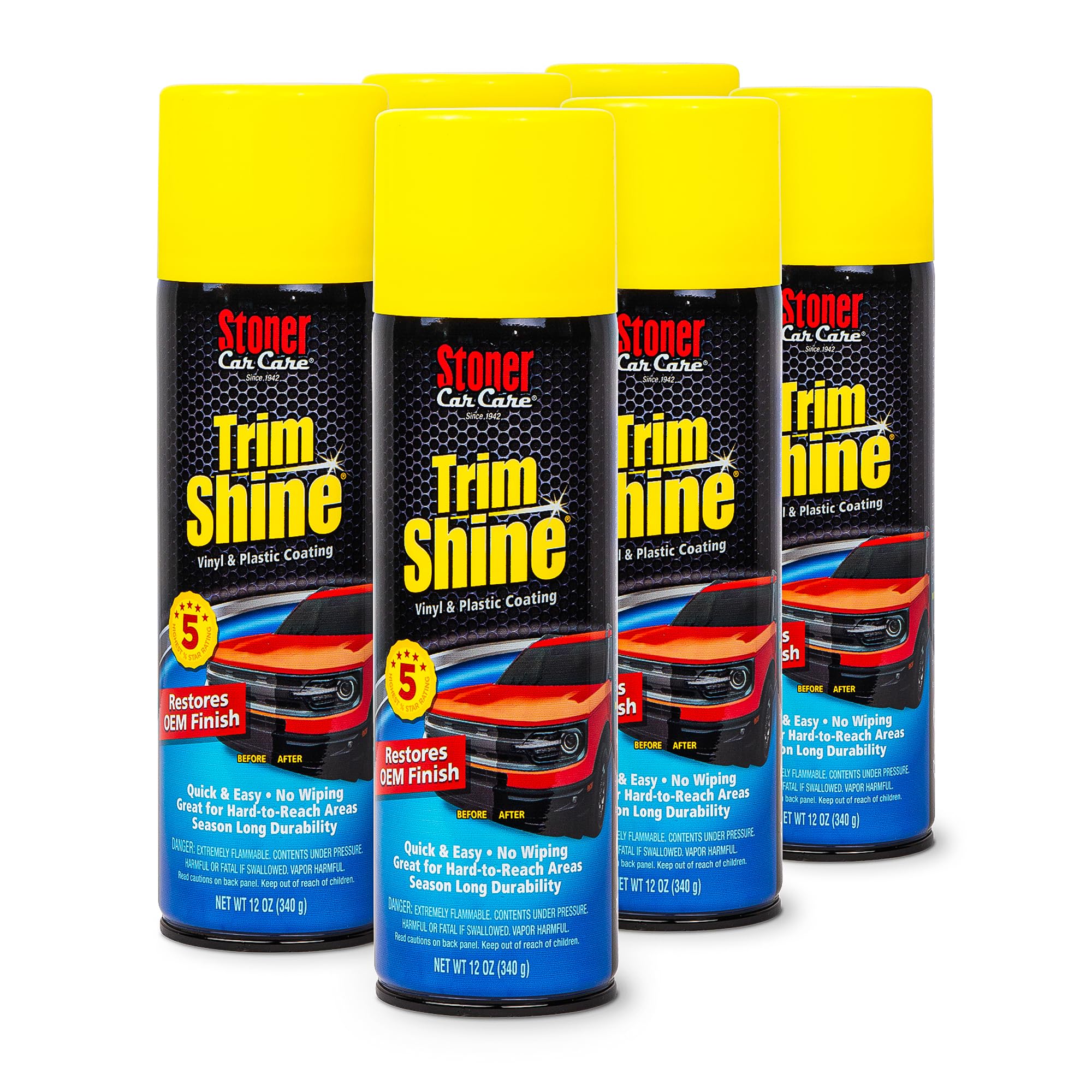 - Stoner Car Care 91034-6PK Trim Shine – Black Trim and Plastic Restorer for Cars – Vinyl and Plastic Trim Protectant Coating for Interior and Exterior Use – Fast-Drying No Sling – 12 oz (Pack of 6)