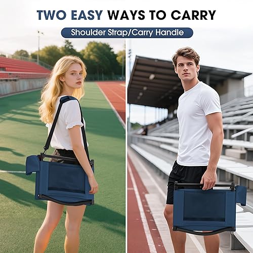 Miniatura 9 de Asiento de grada para deportes, asientos de estadio con respaldo y cojín grueso, sillas de gradas con correa para el hombro y bolsillo lateral,