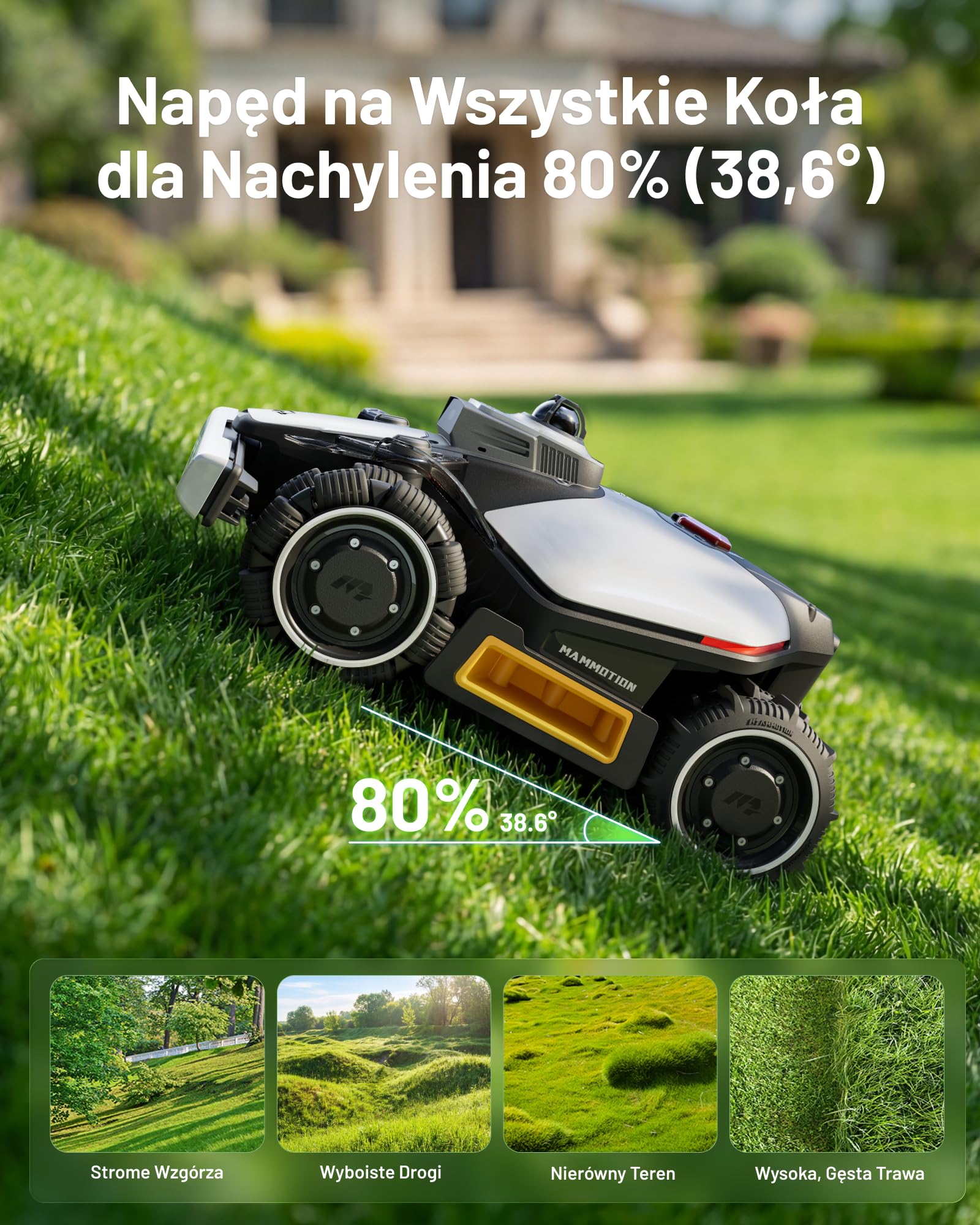 MAMMOTION LUBA mini 2 AWD 1500 Robot Koszący bez Przewodu Obwodowego, z Systemem LiDAR 360° i Podwójną Kamerą AI Vision, Podwójnymi Tarczami Tnącymi z Auto Regulacją Wysokości