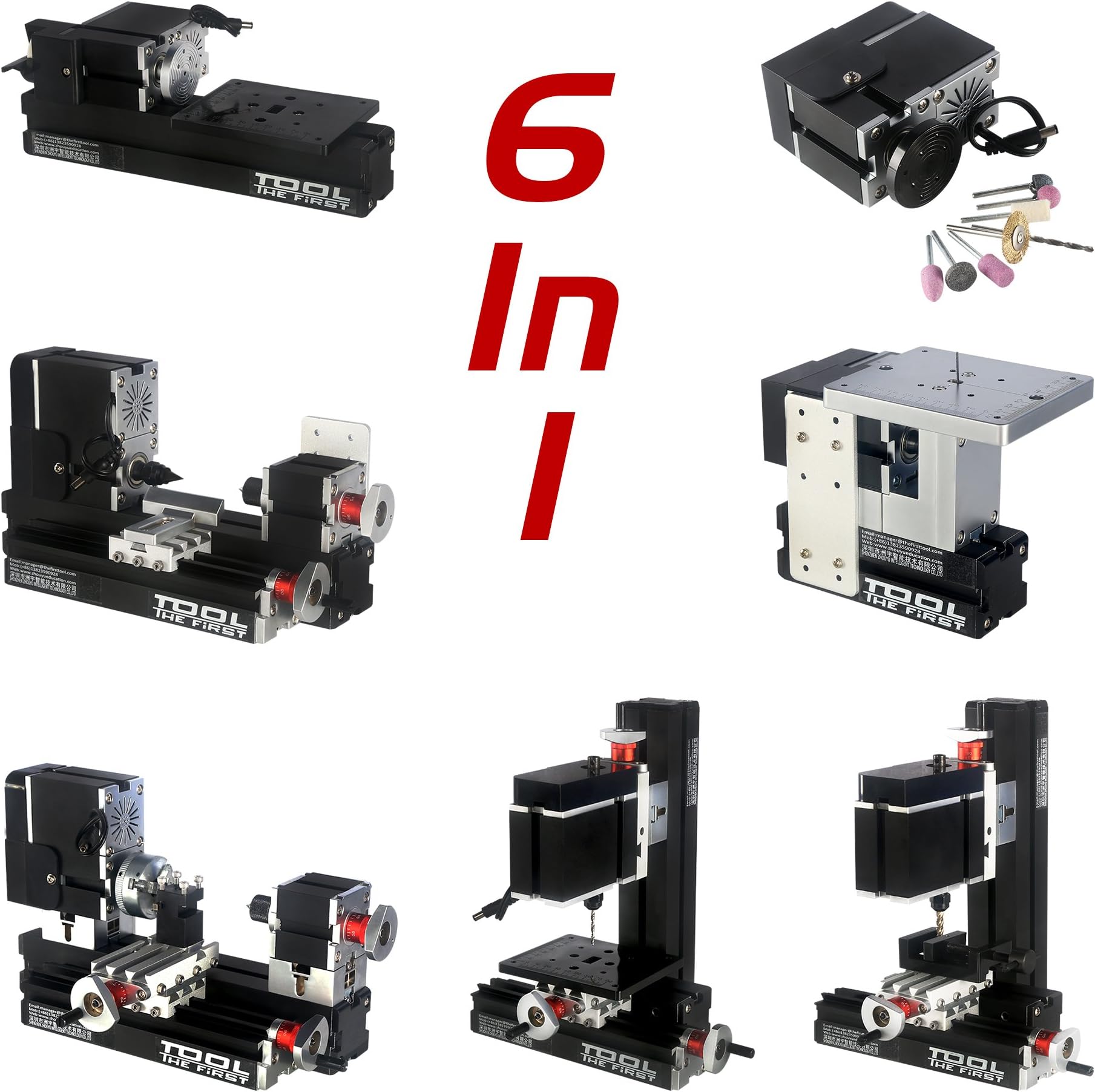 ZhouYu 6 in 1 kit 60W Electroplated metal Mini lathe kit, Mini Multi-function Combination Machine Tools, Mini Lathe, Jigsaw, Wood Turning Lathe, Milling, Drilling, Sanding Machine