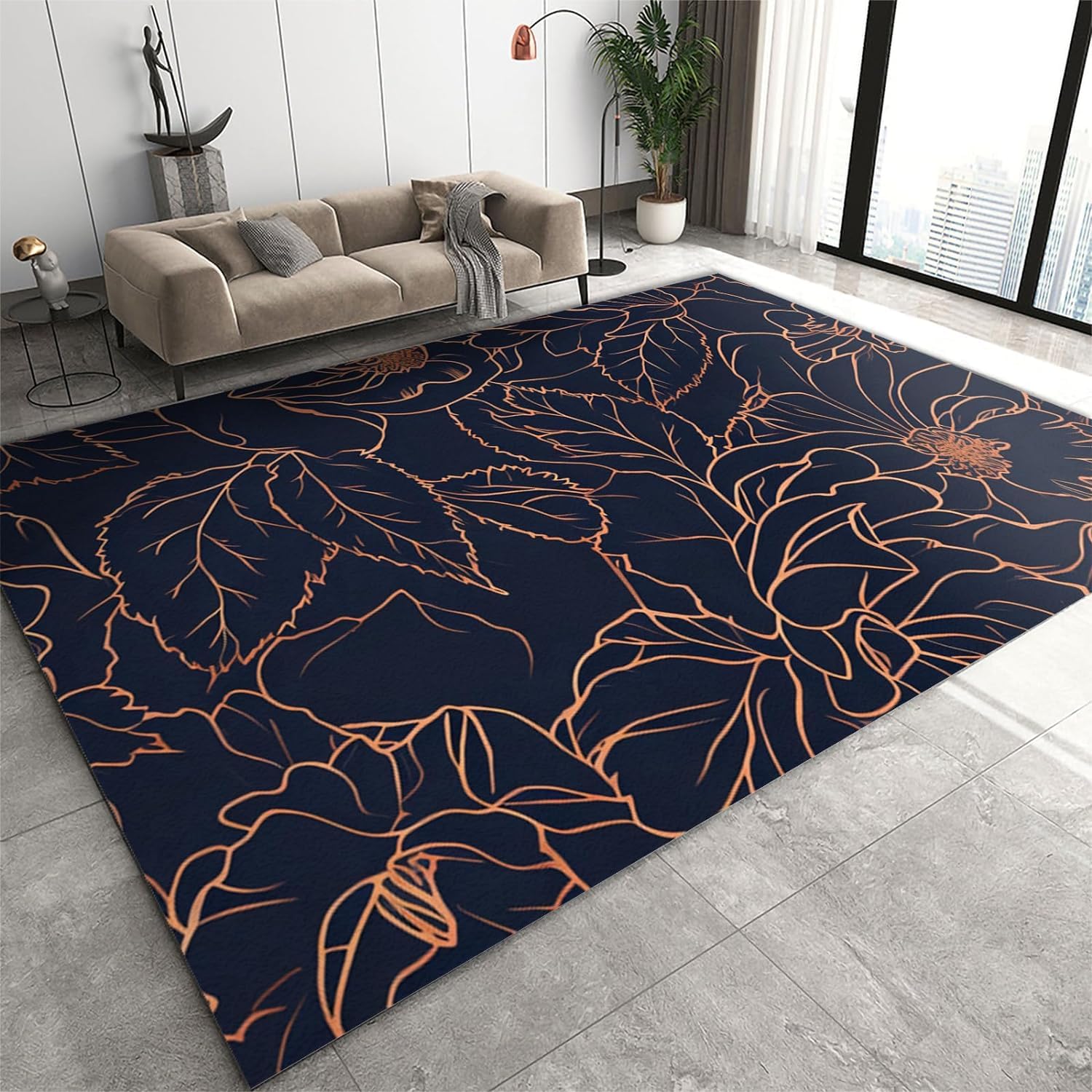 Tapis de salon moderne 120 x 160 cm à imprimé floral 3D