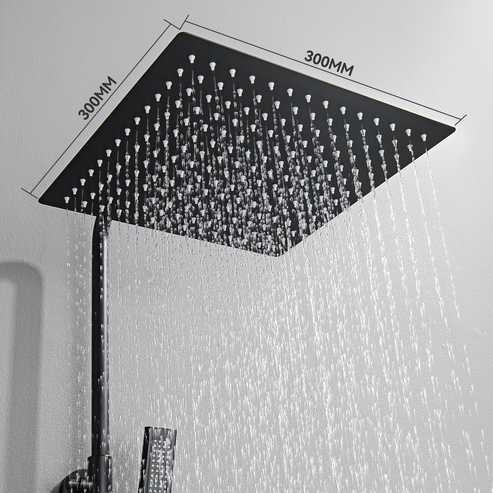 Auralum Columna Ducha Negra sin Grifo, Set de Ducha con Cabezal de Ducha Lluvia 30×30 cm Cuadrado Acero Inoxidable, Alcachofa, Barra de Ducha Altura Regulable 68-108cm,válvula desviadora de Latón
