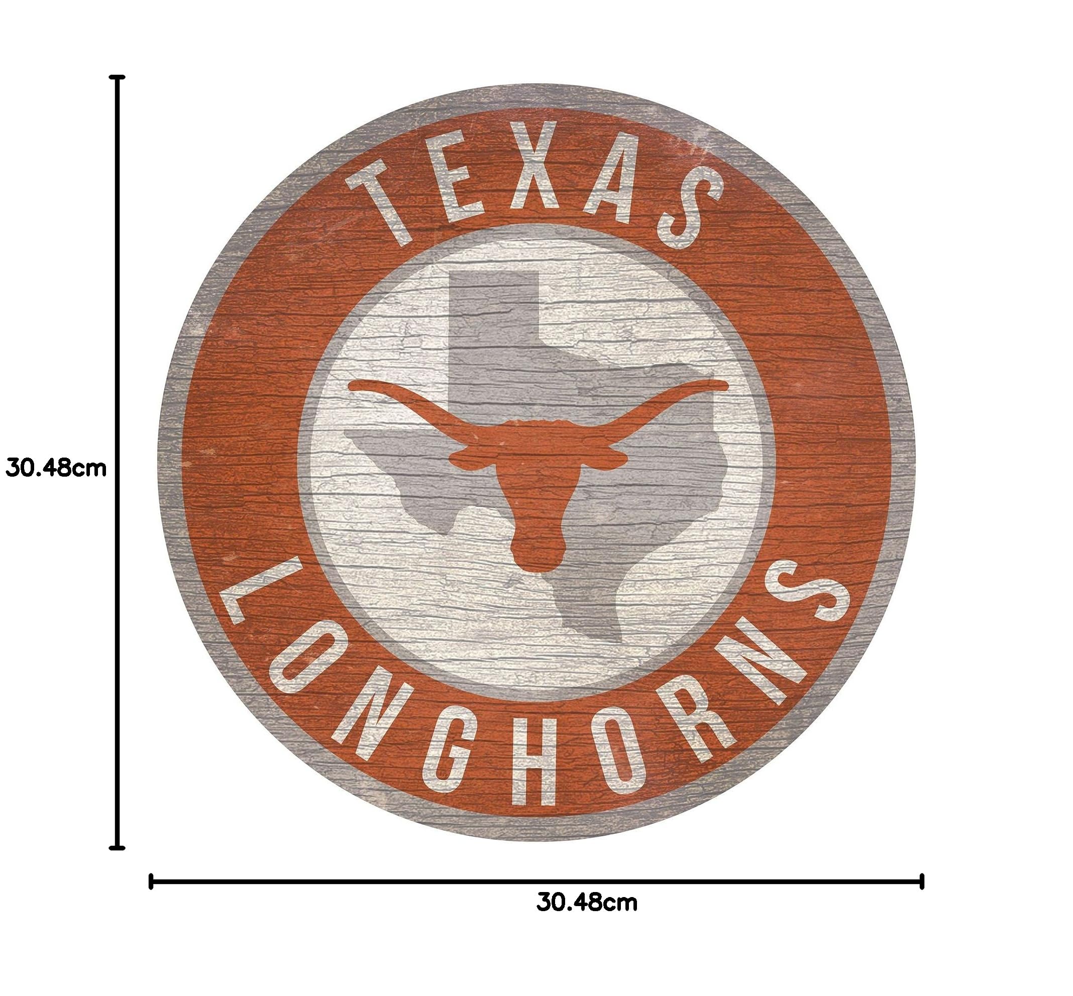 Texas Longhorns 30,5 cm Kreis mit Bundesstaat- und Team-Logo, Holzschild