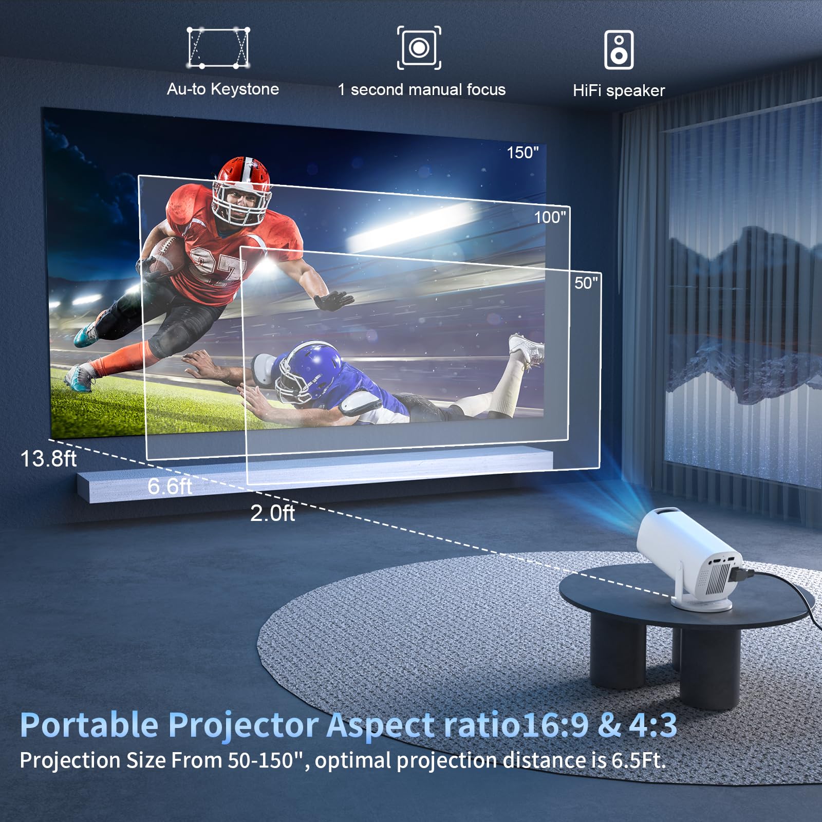 Mini proiettore con WiFi e Bluetooth, proiettore portatile per esterni supporta 4K/8K con sistema Android, Smart Proyector per Home Theater, presentazione aziendale, Gmaing