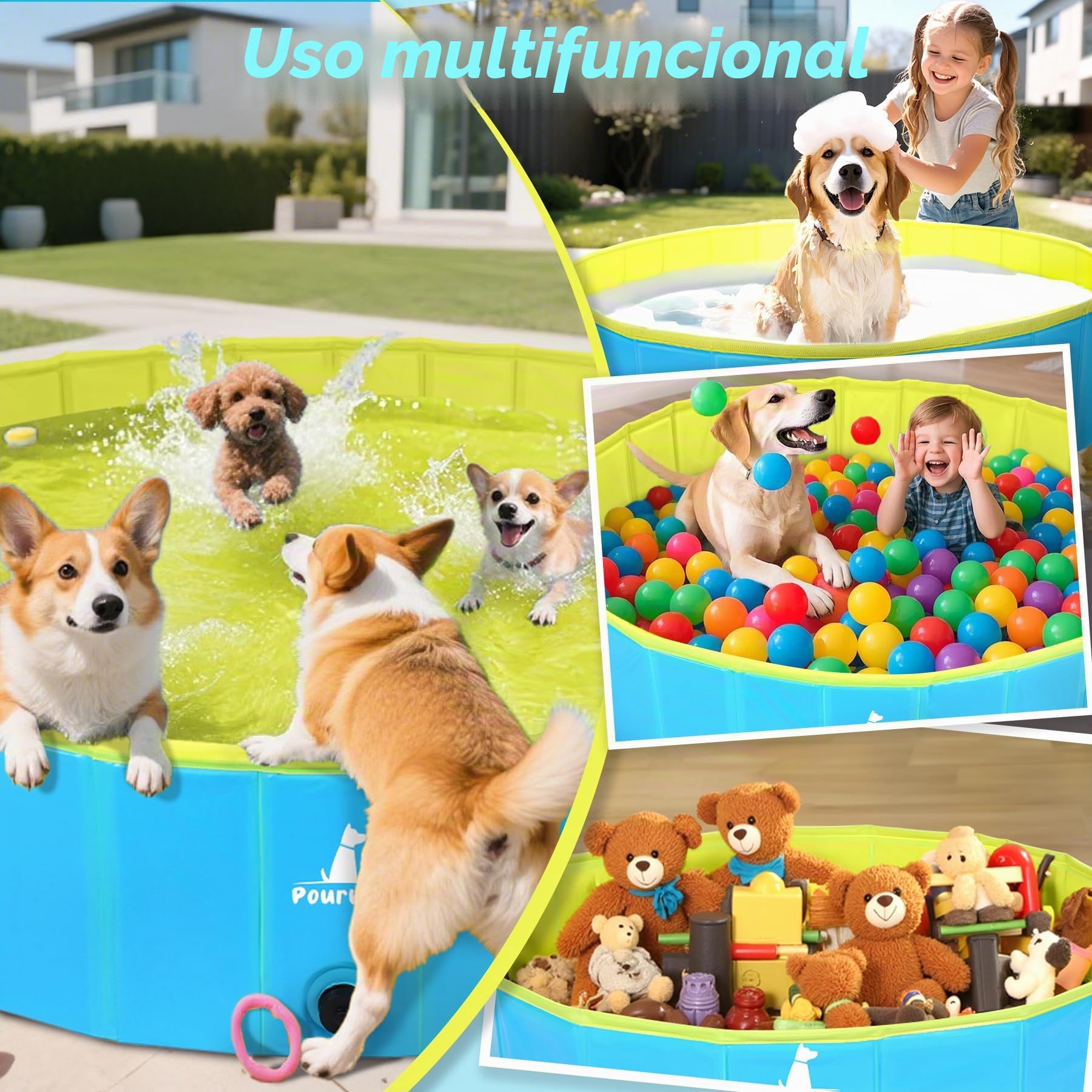 Pourbibi Piscina para Perros Grandes, Piscina Plegable para Perros, Bañera Portátil De PVC para Perros, Piscina para Perros Grandes Y Pequeños, 160 X 30 cm
