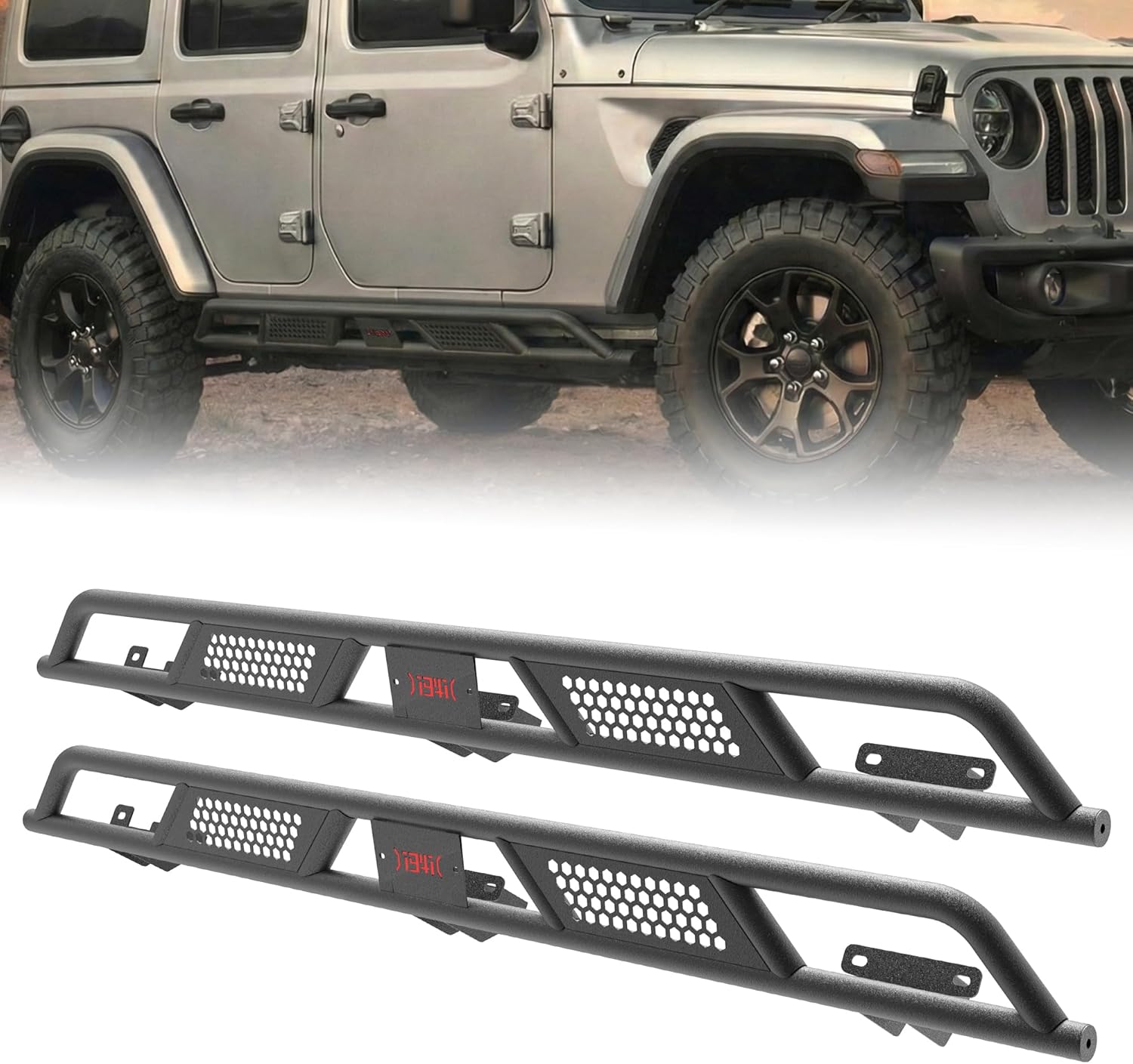 Rock Slider Fit for Jeep Wrangler JK 4 Doors 2007-2018 Nerf Bars Heavy-Duty Carbon Steel, Black Powder Coated