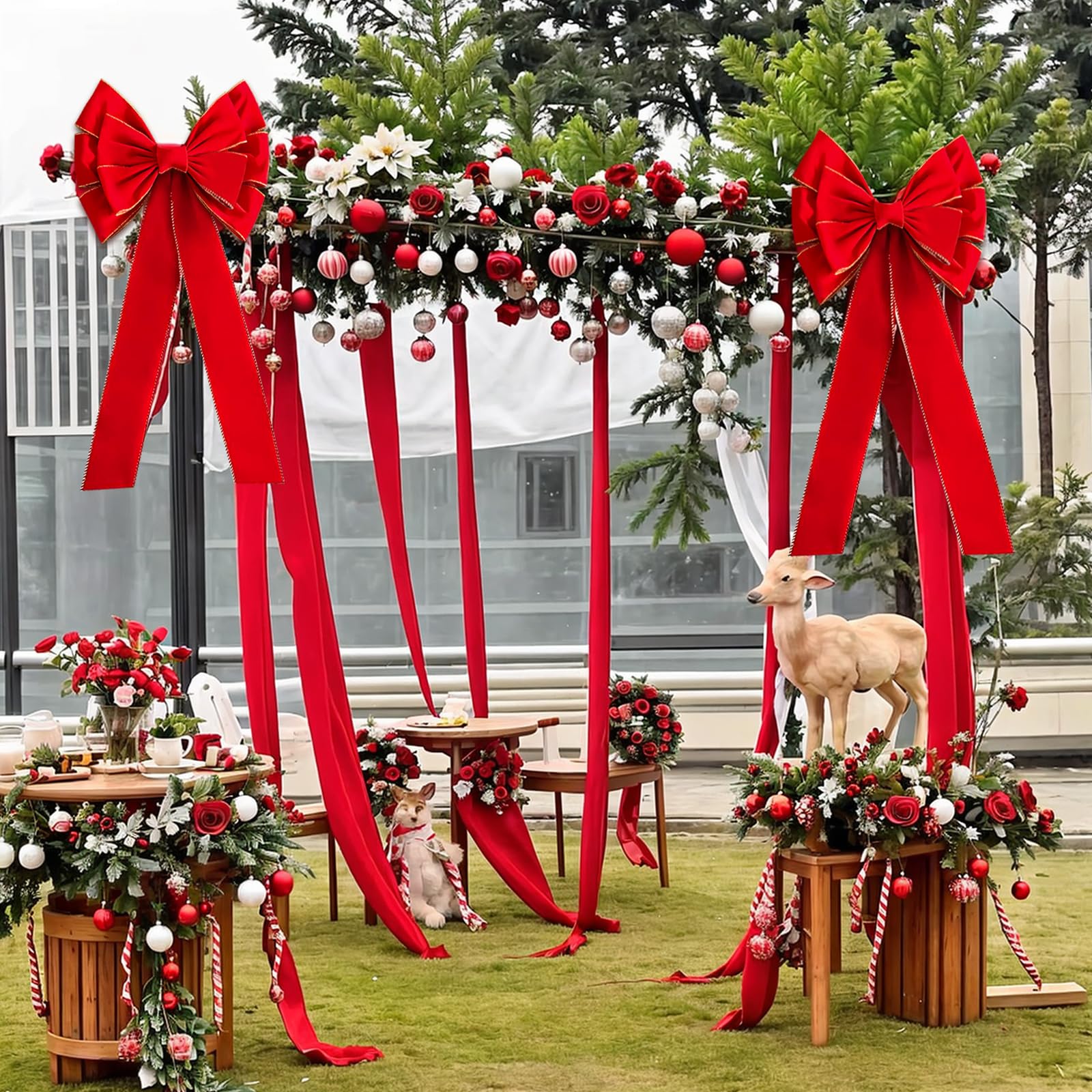 6X Weihnachtsschleifen Weihnachtsbaum Weihnachten Samtschleife: 90cm x 45cm Große Rote Schleifen für Weihnachtsbaum Weihnachtskranz Tür- und Kamin Haustürdekoration (6, Red)