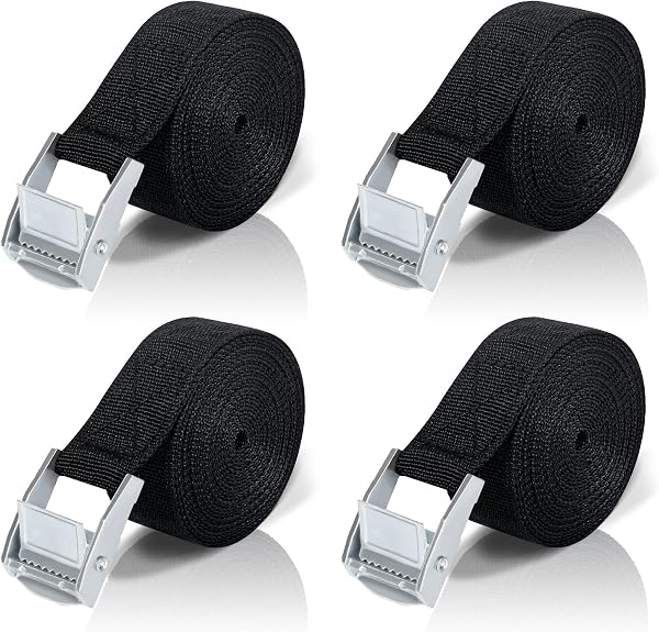5M Sangle d'Arrimage, 4 Pièces Sangle à Cliquet avec Boucle de Serrage en Alliage de Zinc pour Fixation Moto/Voiture/Porte Vélo/Bagage/Déménagement Puissance de Traction - 1