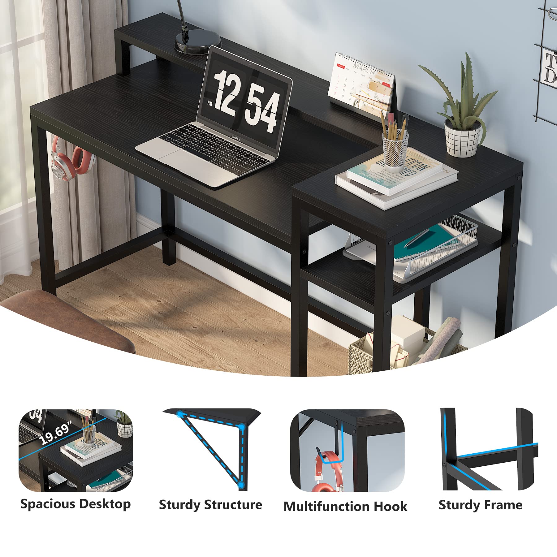 TOPSKY Computer Desk with Storage Shelves/23.2in Keyboard Tray/Monitor