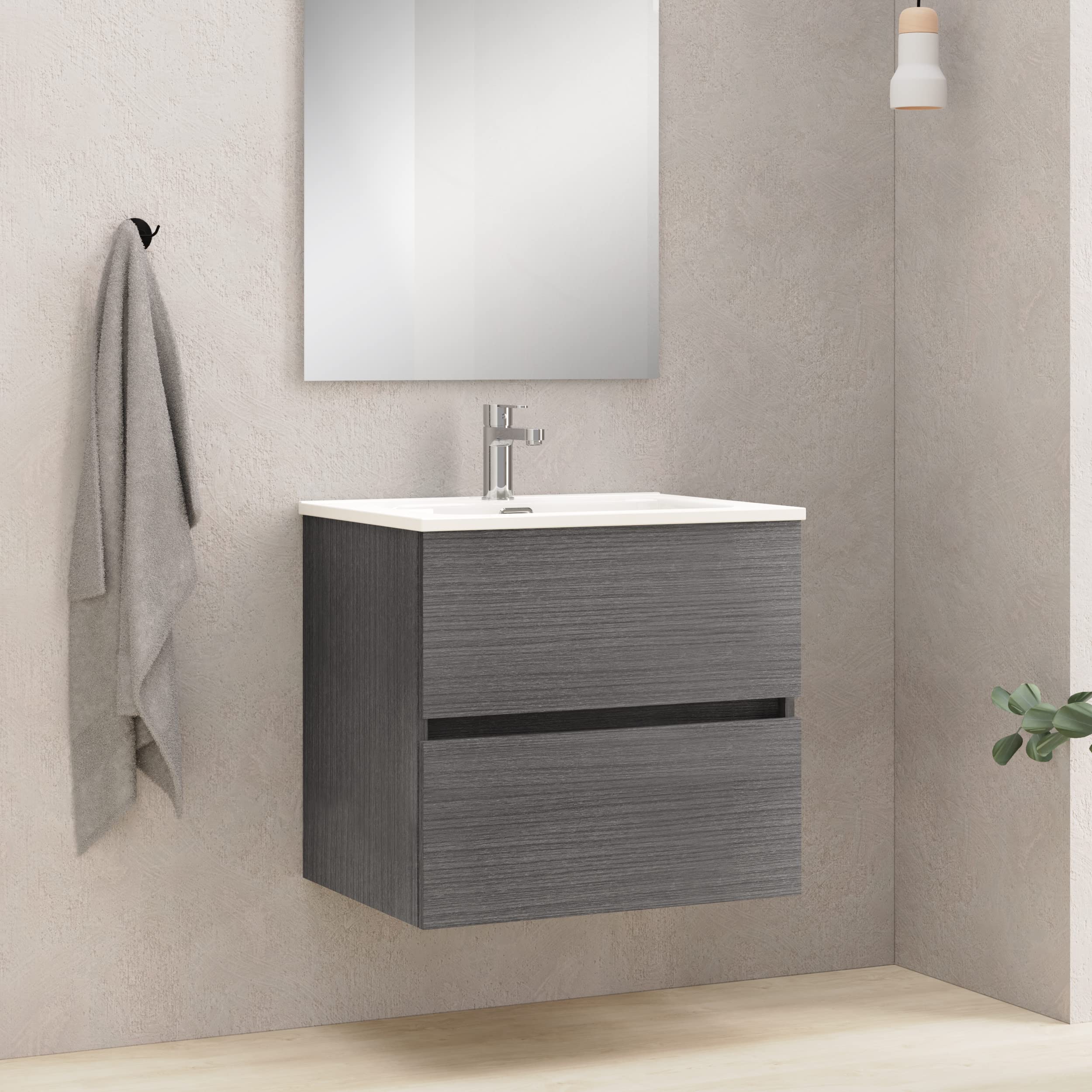 Baikal Bagno Onyx 70 Cm, 2 Cassetti, Sospeso A Parete, Con Lavabo In Ceramica Finitura Vintage Mobile Montato Melamina 18 Nebraska 50 Cm