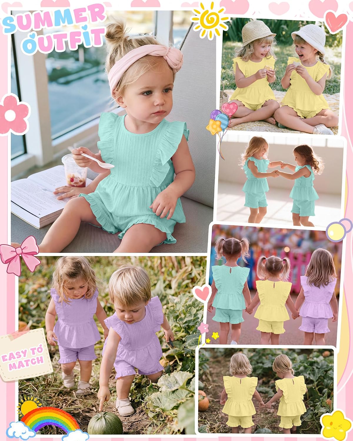 3 Pack Toddler Girls Outfits Baby Cotton Summer 2 Piece Sets Ruffled Sleeveless Tops Bloomers Shorts Cute Clothes
