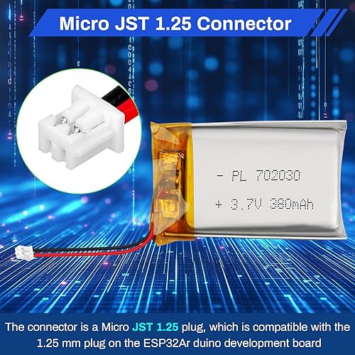 Miniatura 4 de Batería de polímero de litio 3.7V 380mAh 702030 Lipo Batería recargable con cable Molex 0.049 in Conector para altavoz, rastreador GPS, dispositivo
