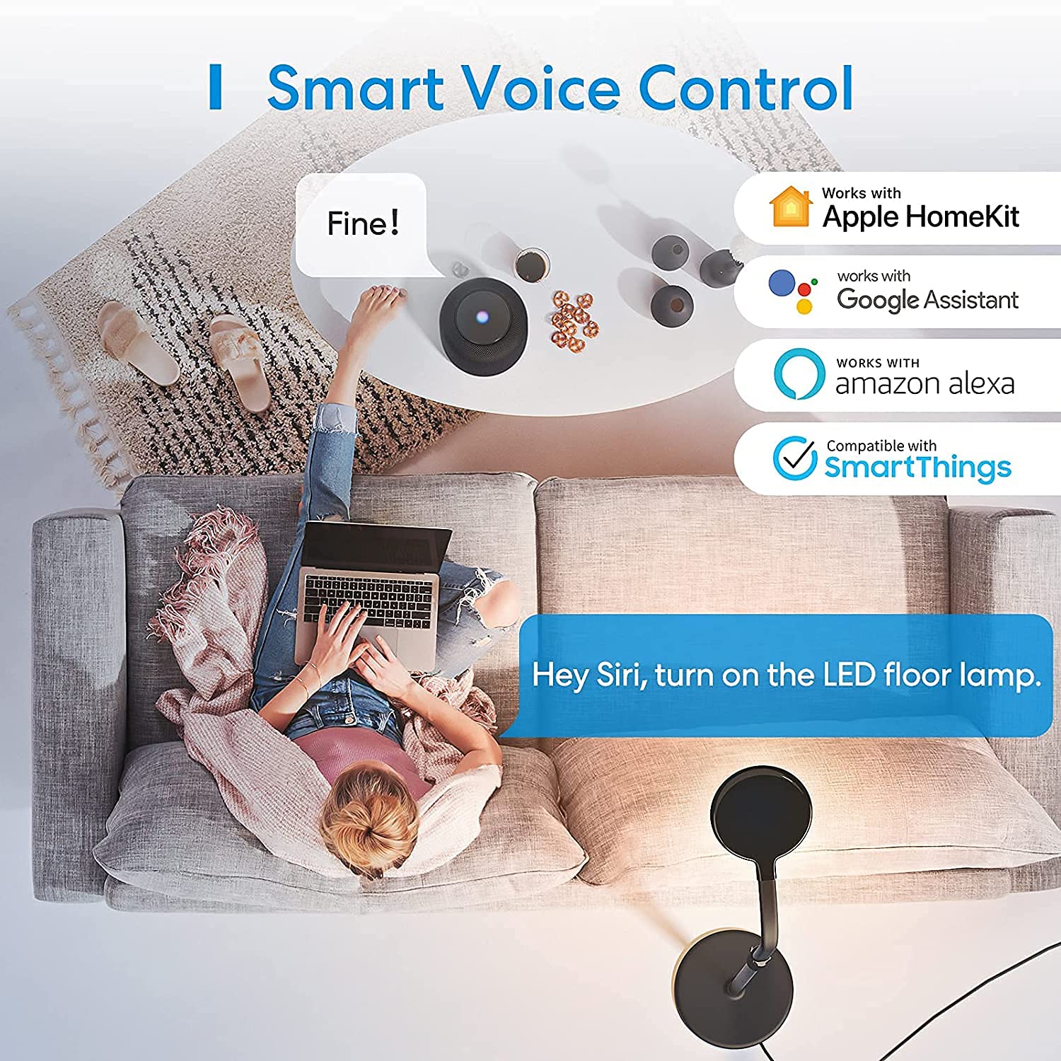 meross Lámpara de Pie LED Compatible con Apple HomeKit, Siri, Alexa y Google Home, Lámpara de Pie Desmontable 360°2700-6000K Regulable Control Remoto para Dormitorio (MSL610HK)