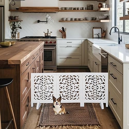 Miniatura 8 de Puerta independiente para perros, puerta plegable de madera para mascotas de 3 paneles para interiores, 54 pulgadas de ancho x 24 pulgadas de alto,