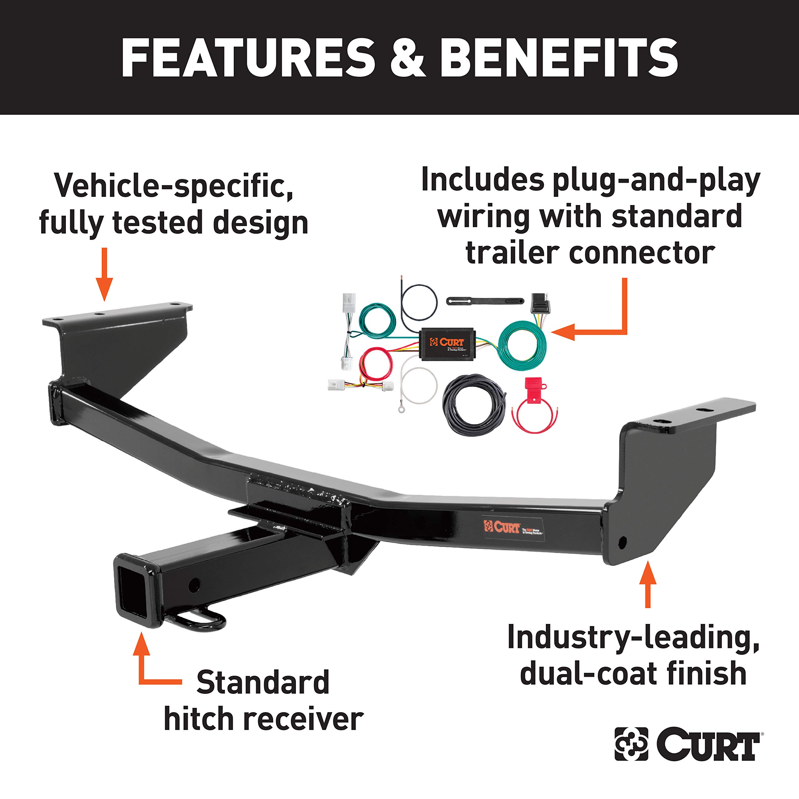 CURTヒッチカーゴ Amazon.com: CURT Class 3 Trailer Hitch Tow Package with 2