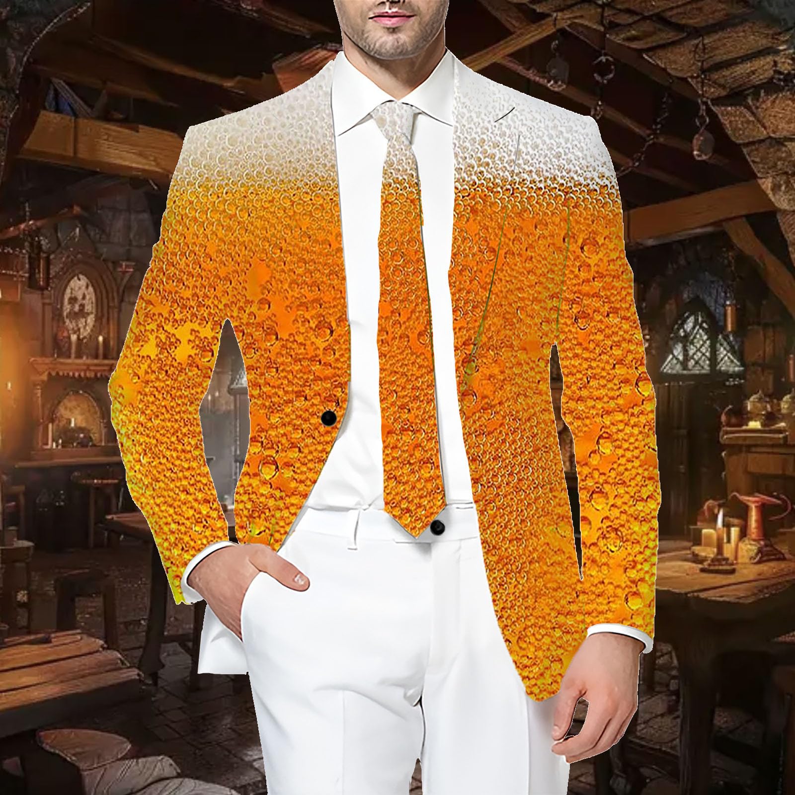Generisch Elegante giacca da uomo e abito, cappotto formale per feste della birra con stampa unica, per tutti i giorni e feste (giallo, S)