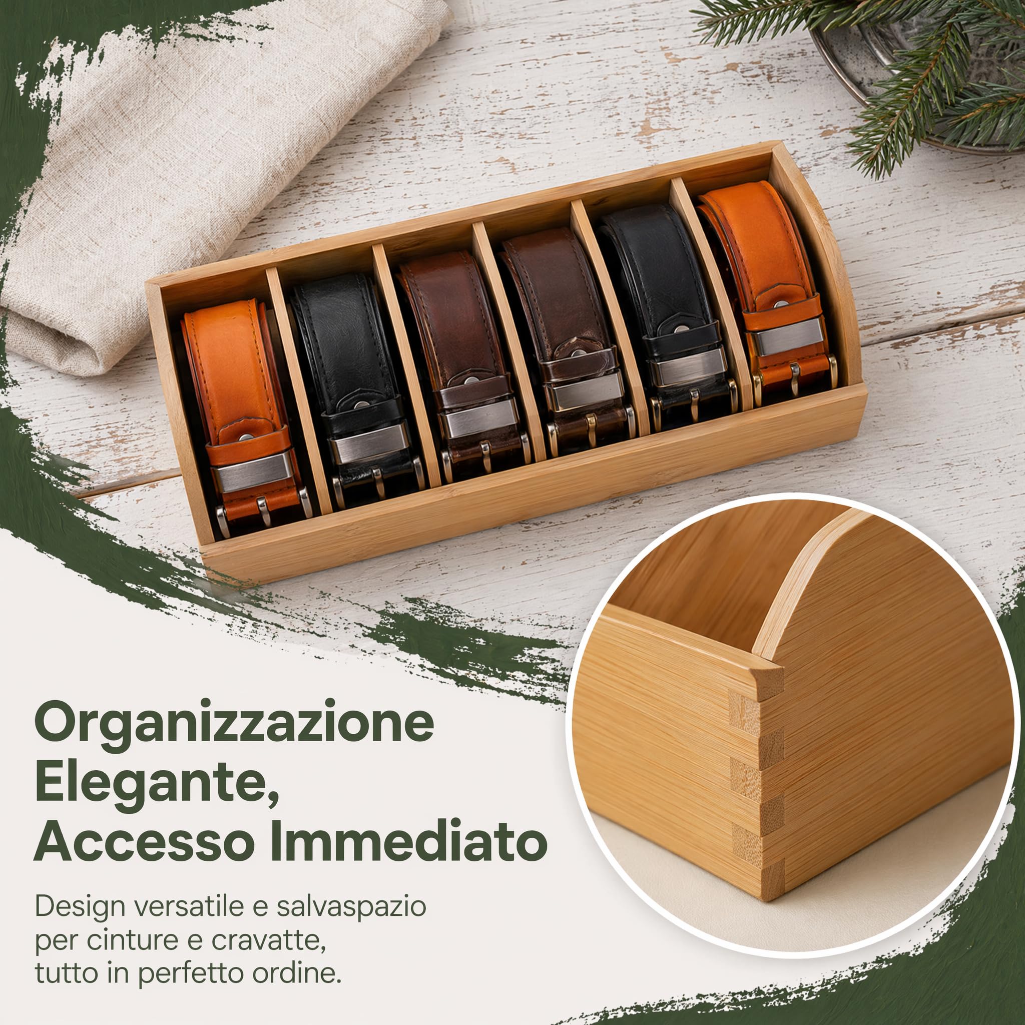 Homyl Organizer per Cintura in Legno con 6 Scomparti, Portacravatte Multifunzionale E Salvaspazio