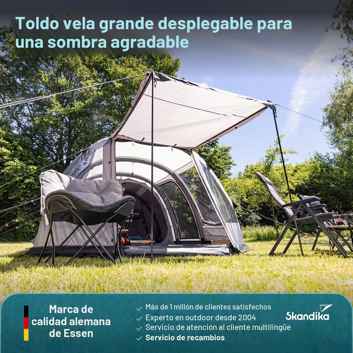 Skandika Tienda de campaña hinchable Folldal Air Protect | Tienda de aire para 4-5 personas, suelo cosido, impermeable, columna de agua de 5000 mm, con bomba, toldo | Tienda de camping, tienda de