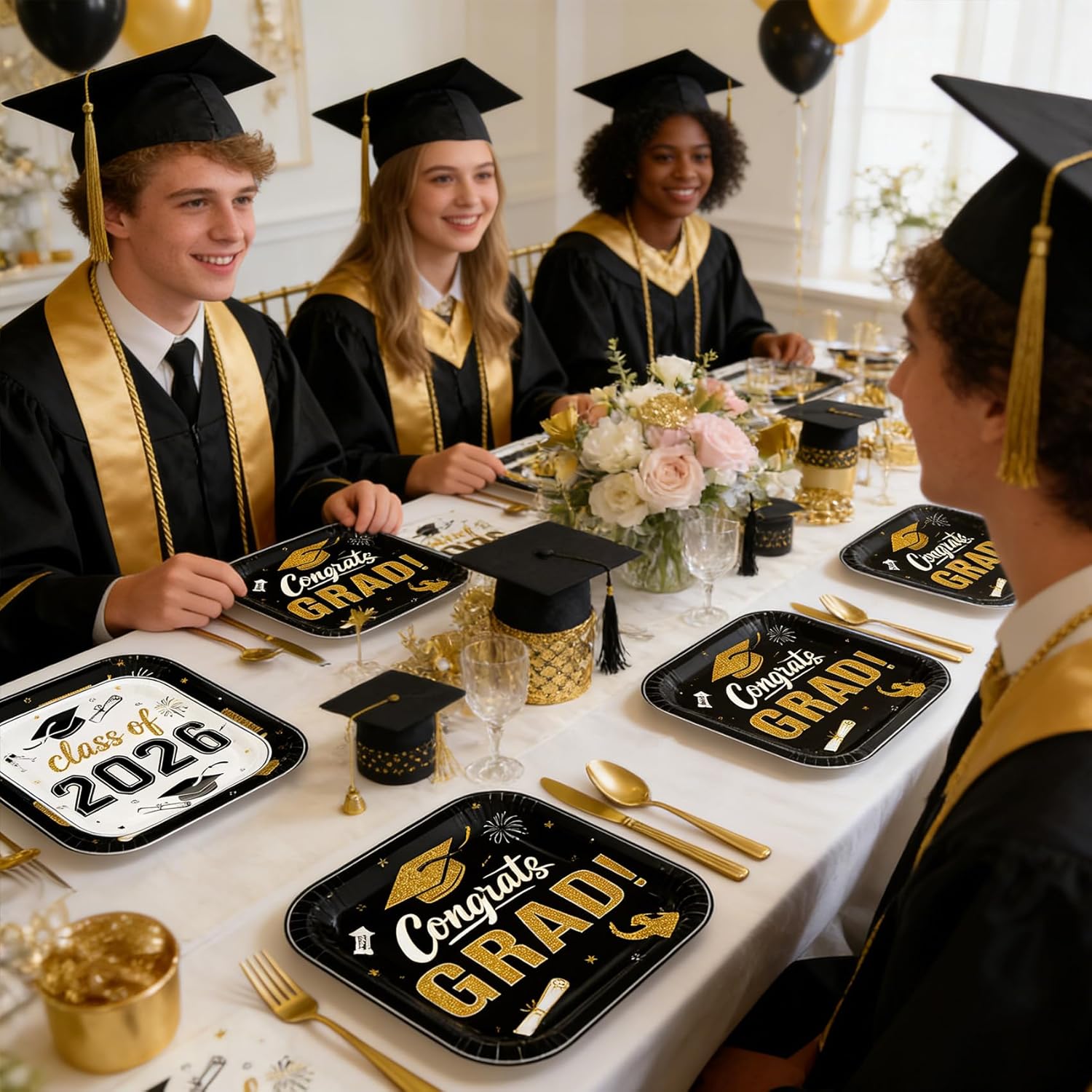 Graduation Paper Plates and Napkins 2026, Disposable Class of 2026 Graduation 9'' Square Party Plates 7" Dessert Plates Party Supplies Tableware for Graduation Party Decorations, Serves 50