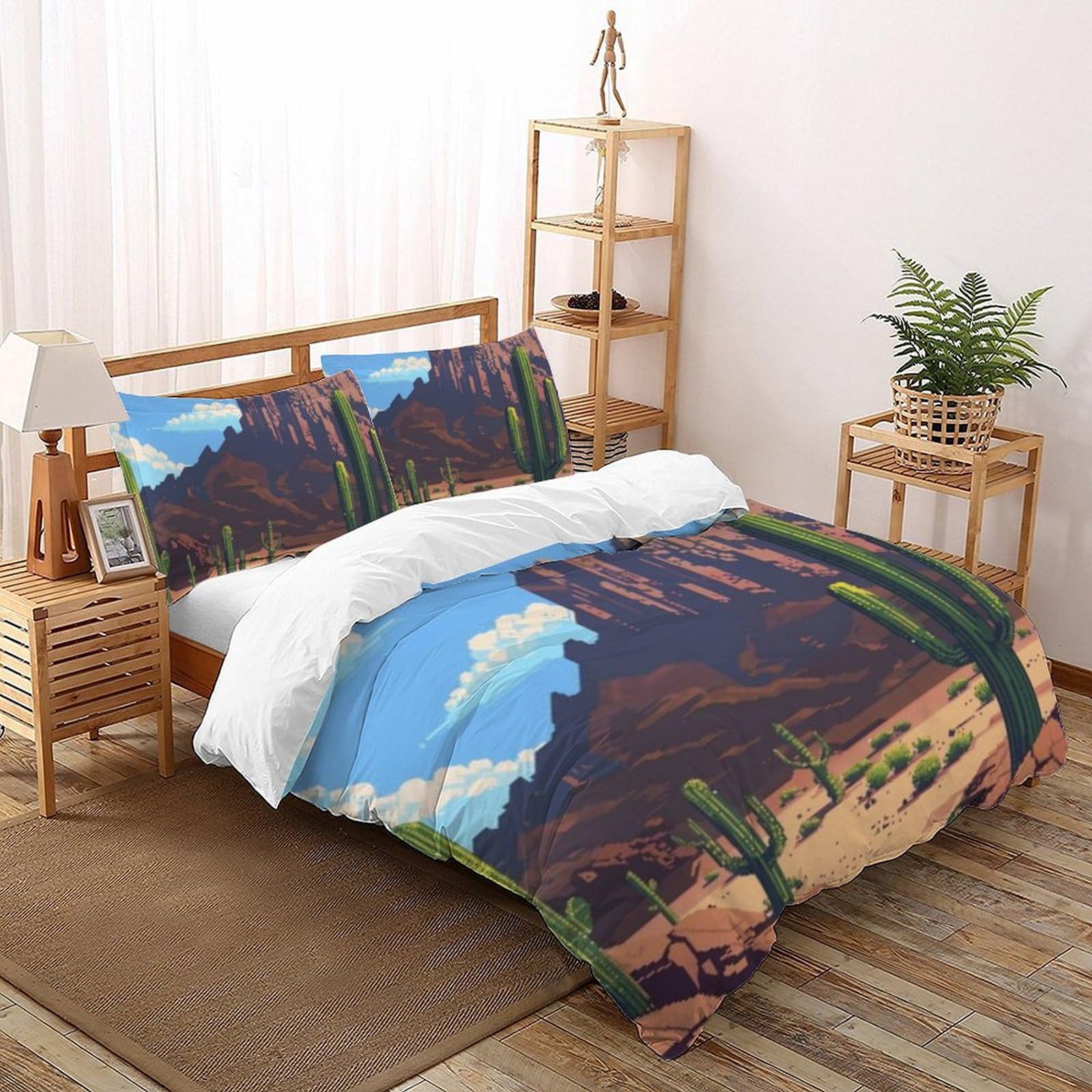 Housse de couette 200x200 cactus désert imprimé 3D microfibre parure de lit 2 personnes filles