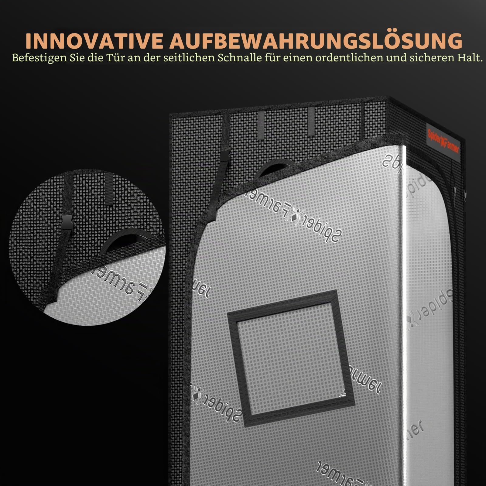 Spider Farmer Growzelt 60x60x180cm, Indoor Grow Tent Kultivation Zelt, hergestellt aus hochreflektierendem Mylar mit Beobachtungsfenster und abnehmbarem Boden Tablett, für SF1000/SF1000D