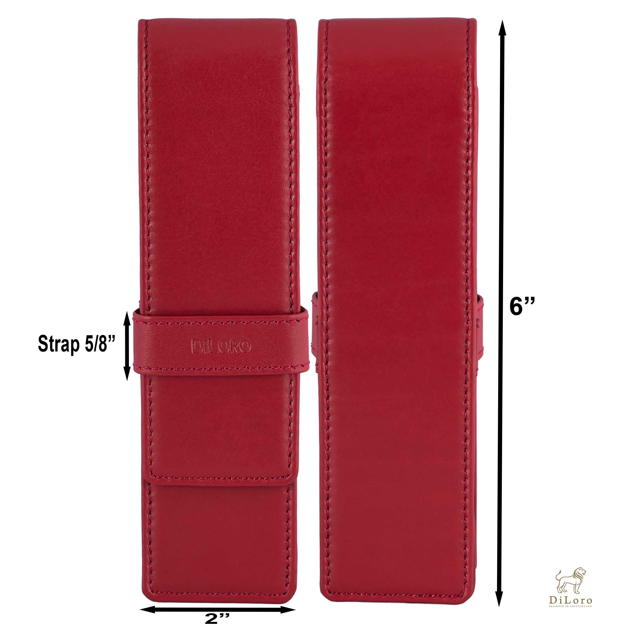 DiLoro Pen Case by Italy Leather Pencil Fountain Pen Holder Double Two Pens Red, Double Pen Case - Image 3