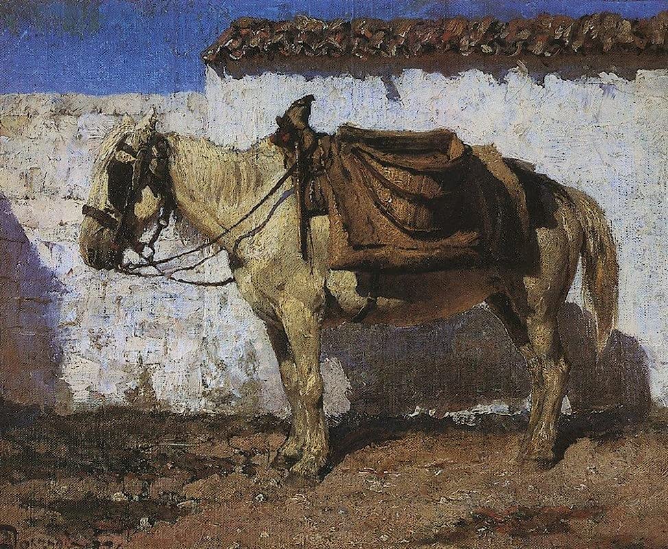 Tableaux moderne peinture sur toile cheval blanc Normandie Polenov 60x90cm