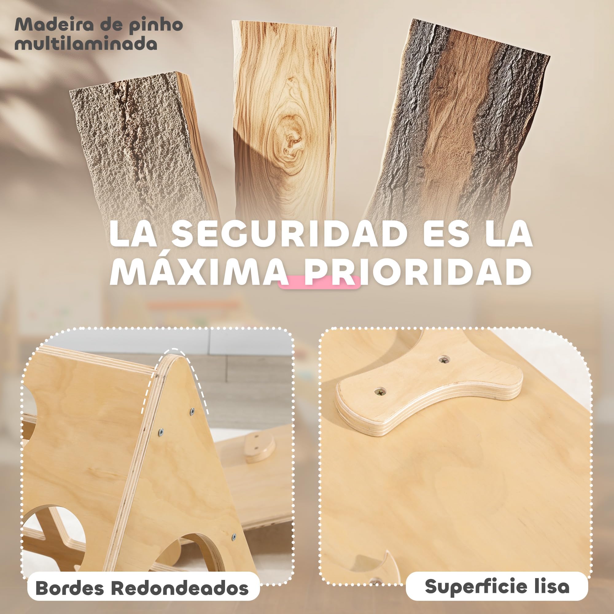 AIYAPLAY 8 en 1 Triángulo de Escalada Montessori con Arco y Rampa Escalada para Niños de Madera de 18-48 Meses con Bolsa de Arena 175x59,5 cm Natural
