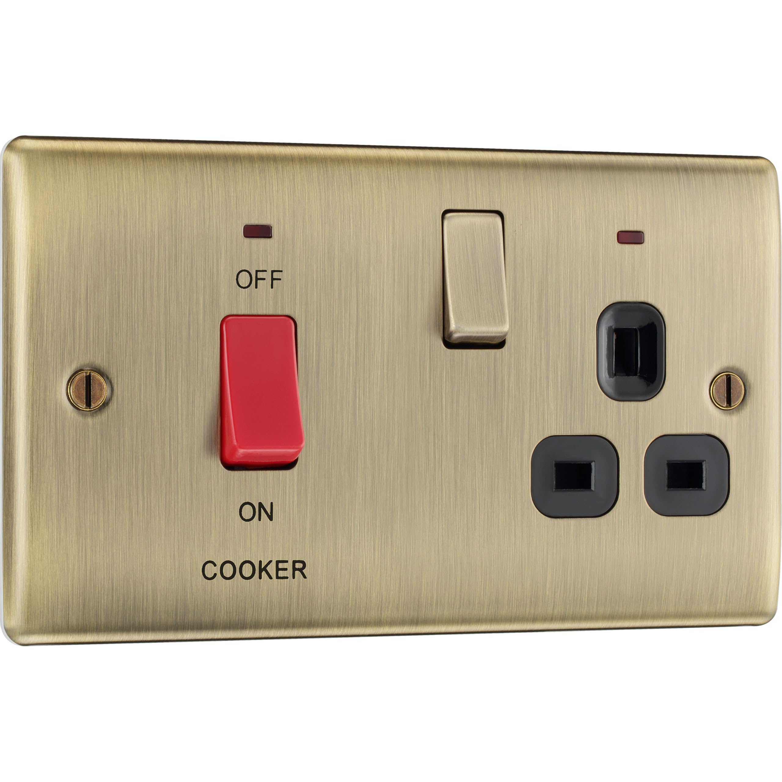 bg electrical 45 A Metal Cooker Socket Switch Unit with Neon - Antique Brass