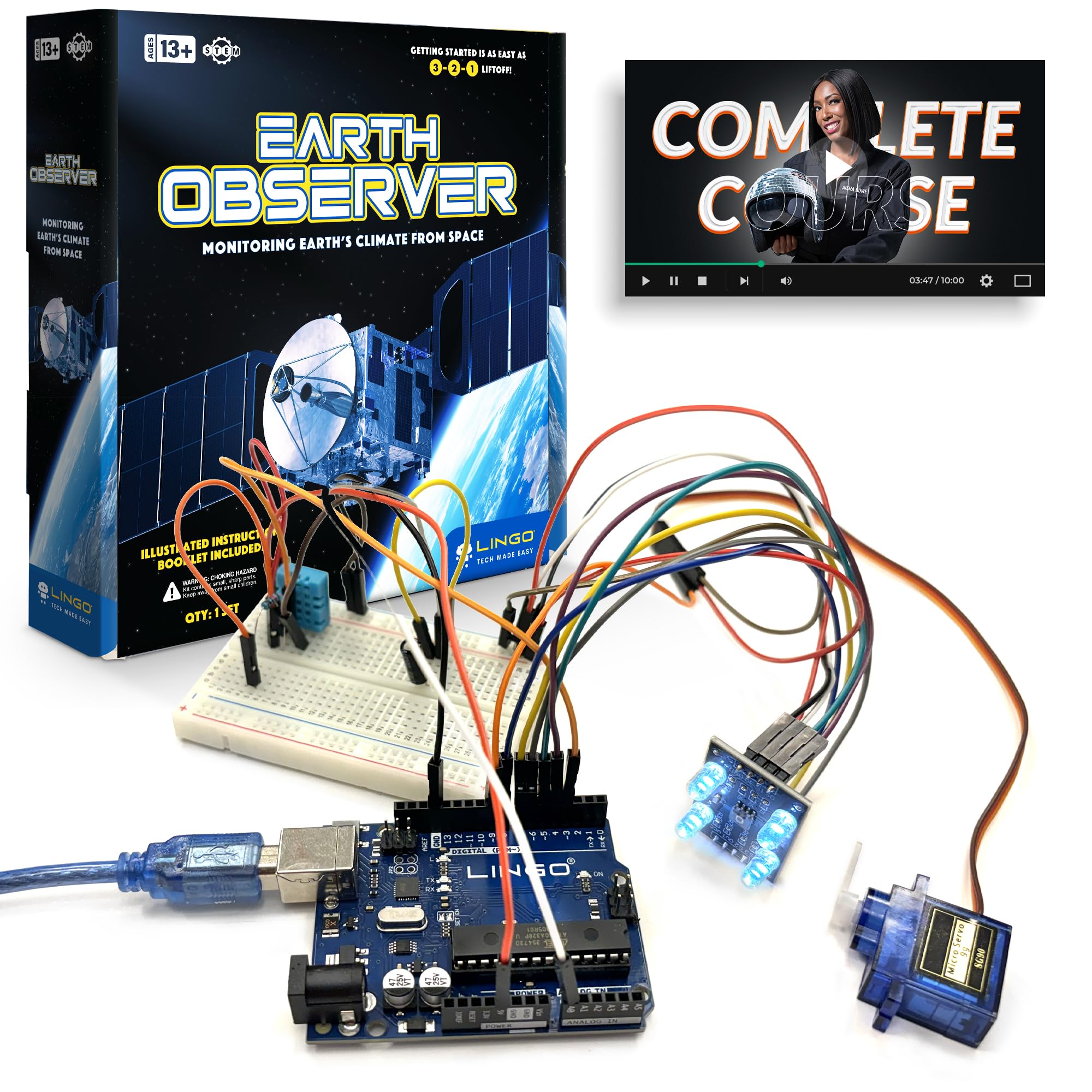 LINGO Earth Observer STEM Coding Kit - Build & Code Your Own Satellite to Monitor Earth's Climate from Space - Science Kits for Ages 13+ Years for Birthdays & Holidays