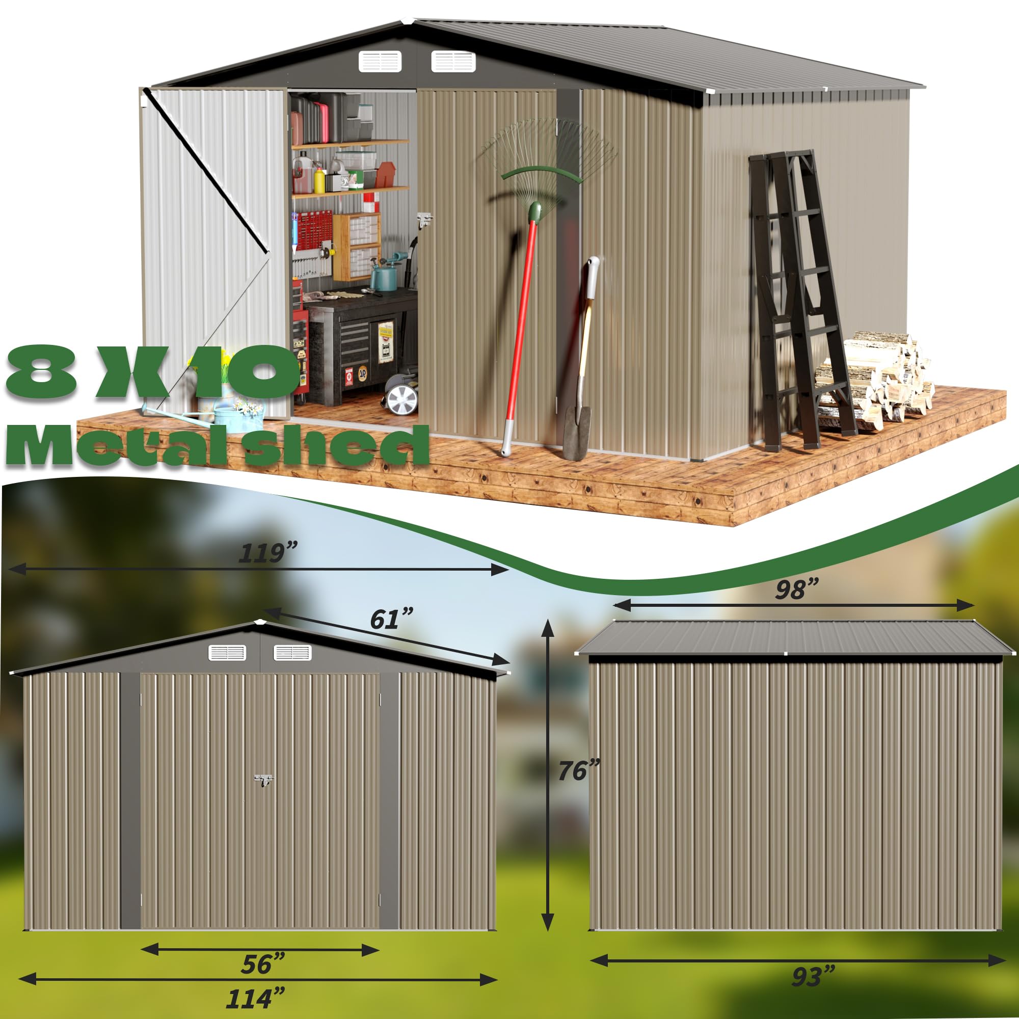 Amazon.com : SENSWEET 8' x10' Outdoor Metal Storage Shed, Outdoor