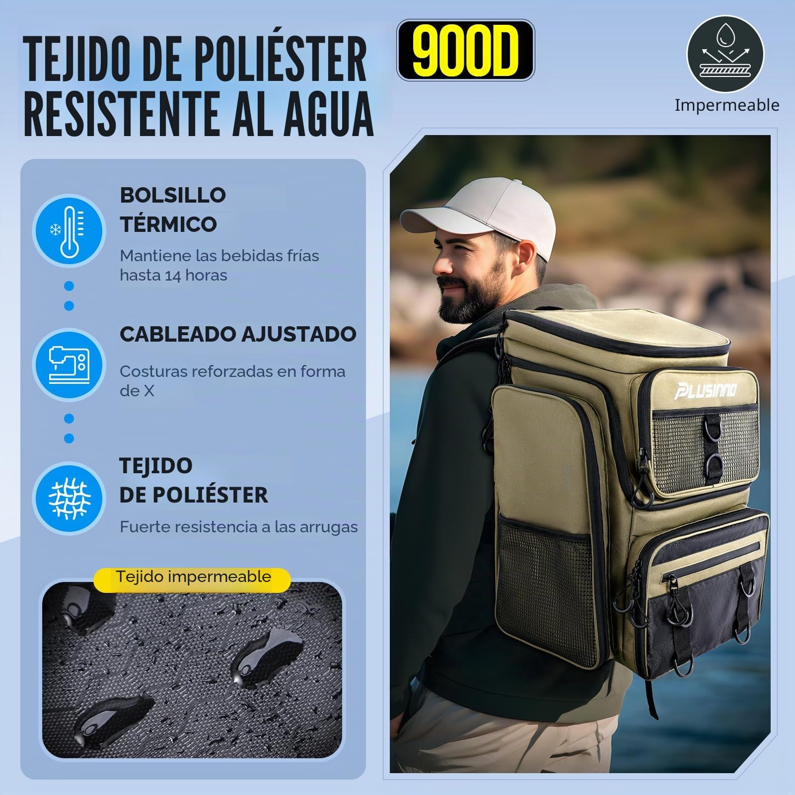 PLUSINNO Fishing Backpack With Tackle Boxes Mochila de pesca con cajas de aparejos Unisex adulto