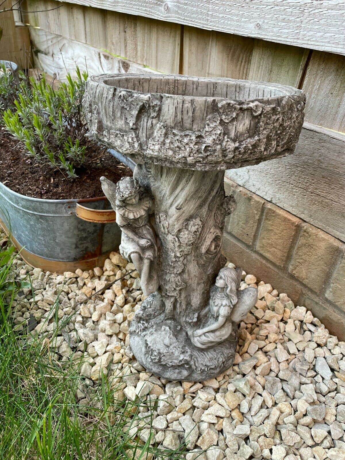 Statua in pietra da bagno con uccello fata | ornamento da giardino vintage per esterni
