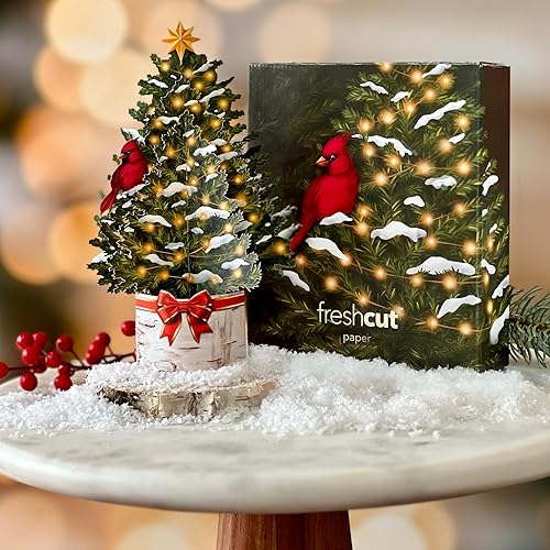 Miniatura 7 de Freshcut Paper Tarjetas desplegables, mini árbol de Navidad de 7 pulgadas, tarjetas de felicitación emergentes 3D, tarjetas de Navidad, tarjetas de