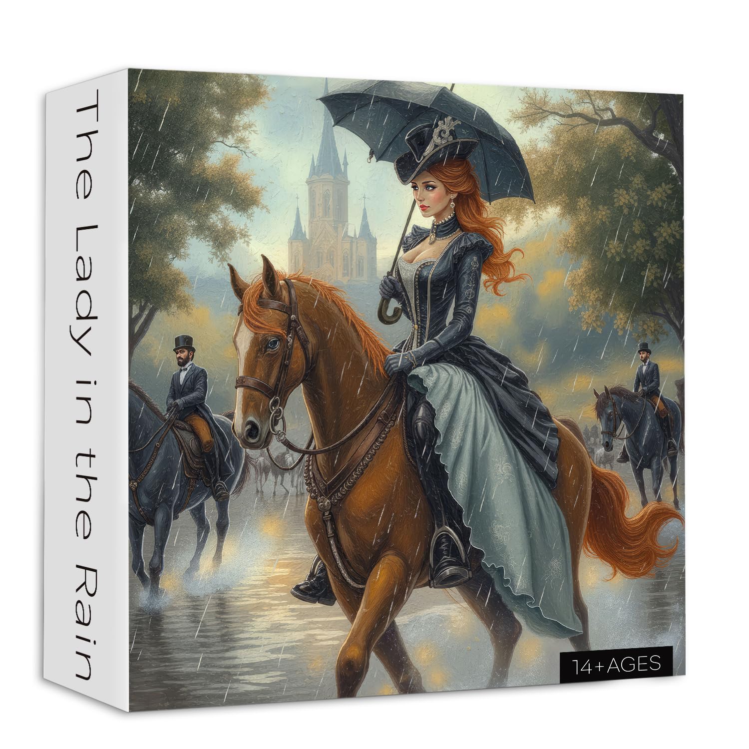 PICKFORU Lady in The Rain Jigsaw Puzzles 1000 Pieces, Vintage Rainy Horse Puzzles for Adults, Retro Unique Impossible Puzzle as Wall Decor