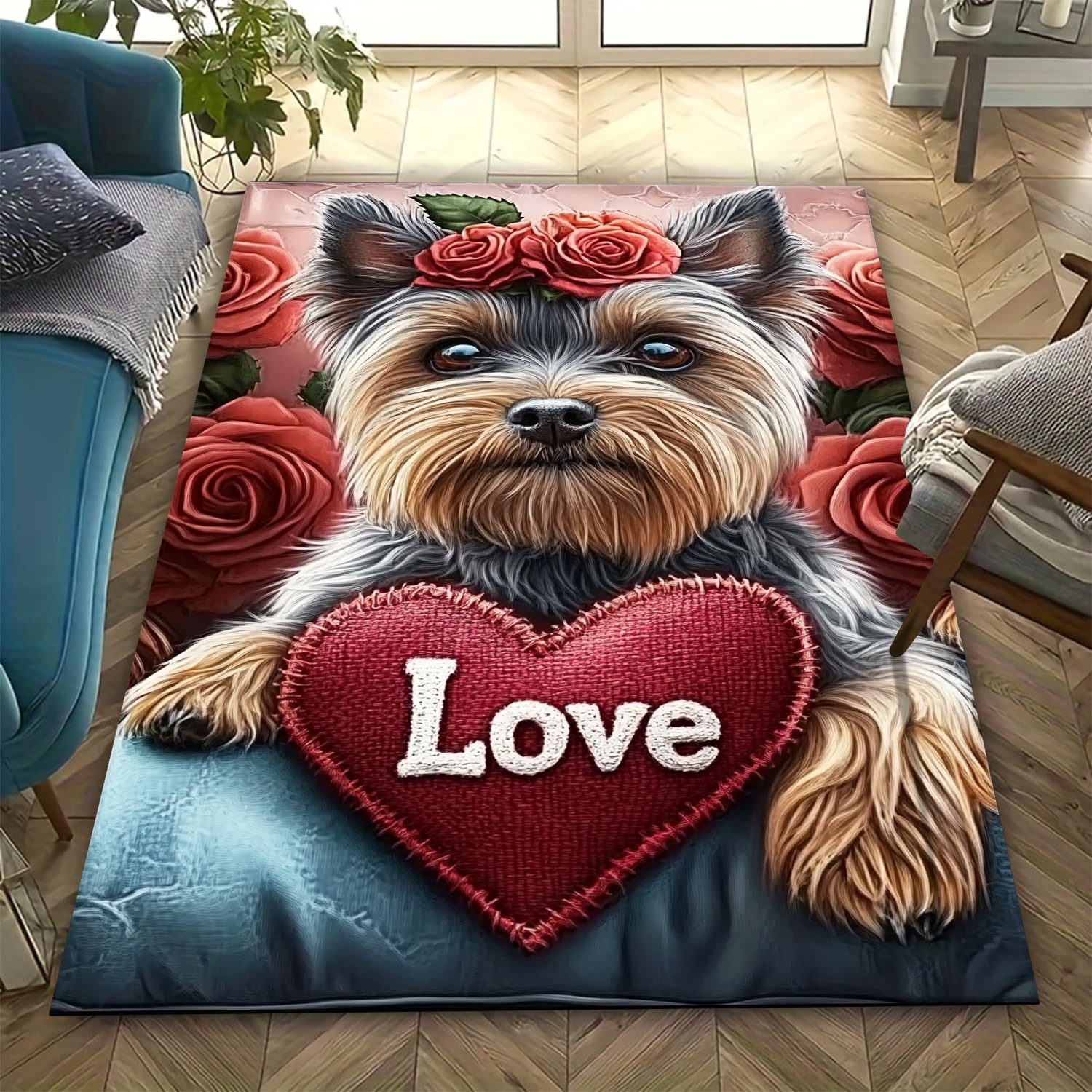 Tapis animal chien 3D doux anti-glisse facile à nettoyer pour salon