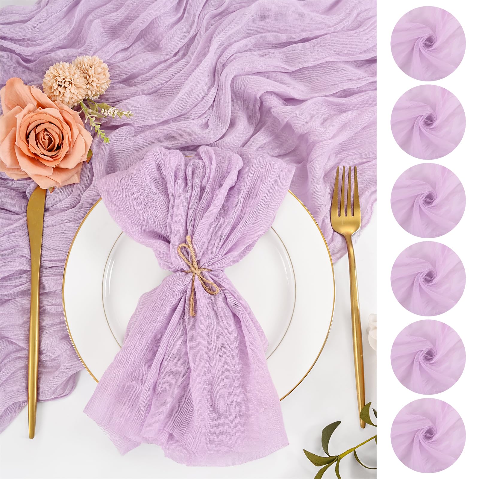 50 Pack Lavender Napkins Cheesecloth Napkins 20x20 Inch Rustic Boho Gauze Napkin Cloth Bulk Washable Light Purple Dinner Table Napkin for Wedding