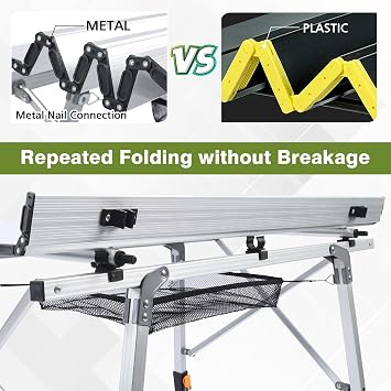 JOUYEK Folding Outdoor Camping Table, Lightweight Aluminum Camp Table White | Lightweight Aluminum Roll Up Camp Table with Carrying Bag, Mesh Storage Organizer, for Cooking, Picnic, Beach, BBQ, Party