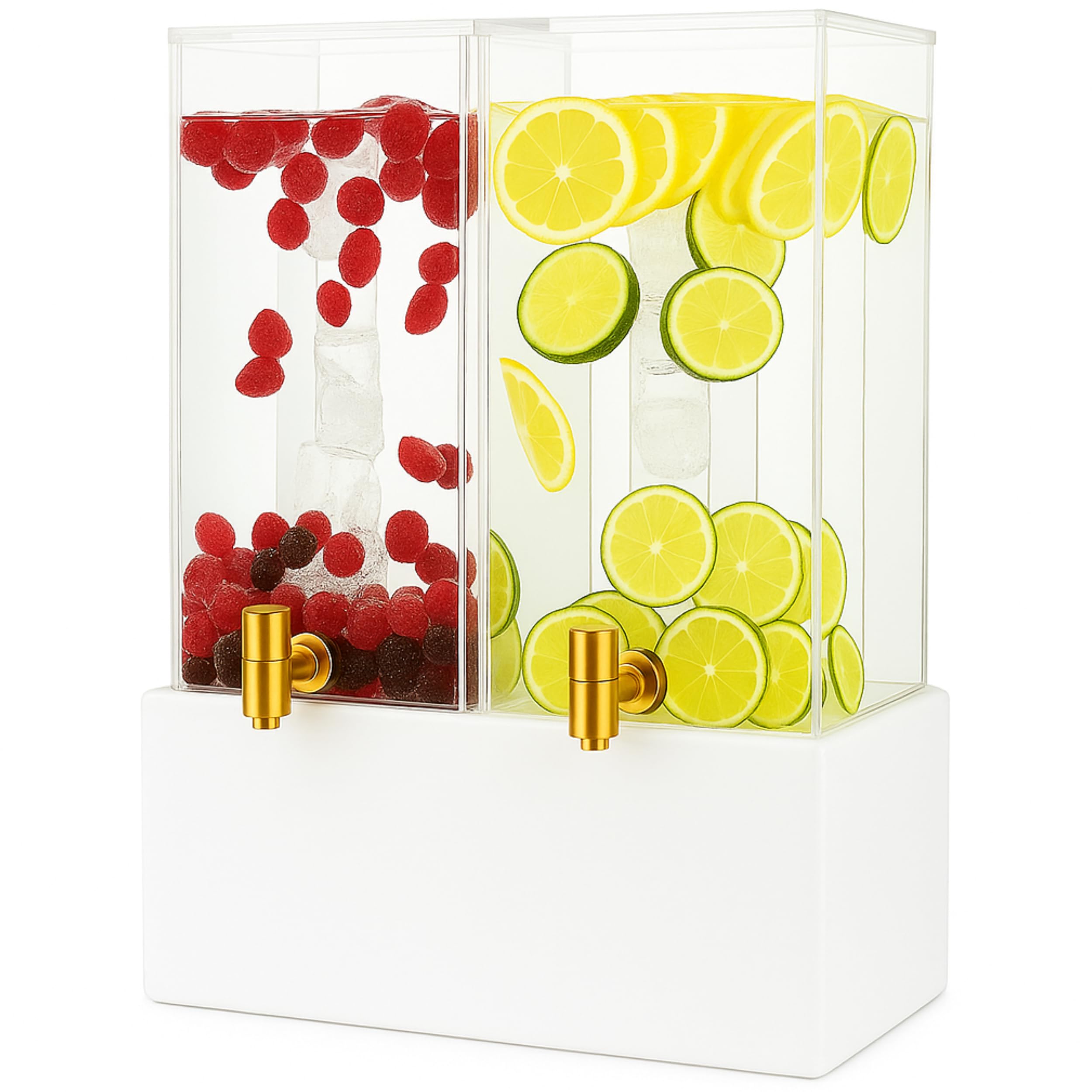 Photo 1 of 1.25 Gallon Dual Acrylic Beverage Dispenser with Metal Stand – Two-Drink Server with Ice Cores & Stainless Steel Spigots