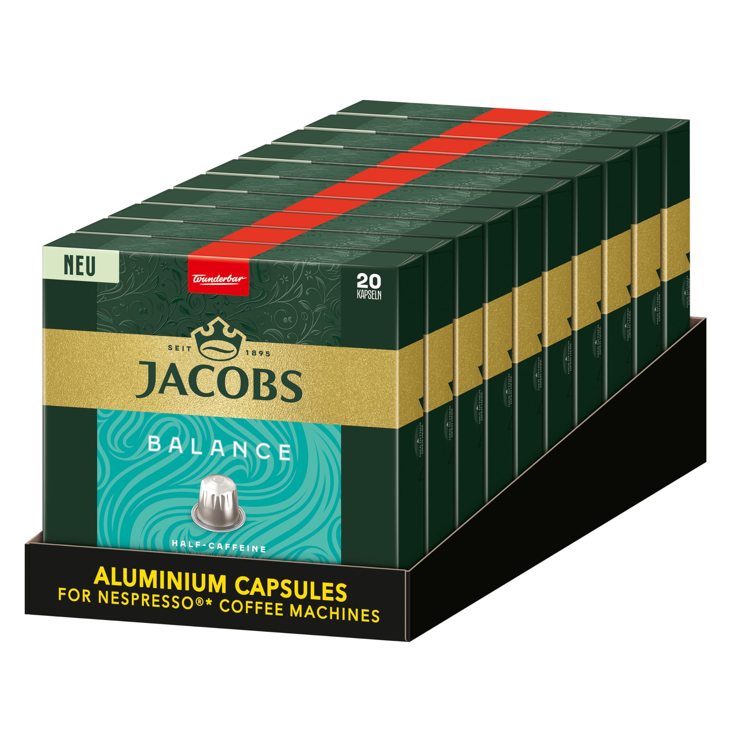 Jacobs Kaffeekapseln Balance, Intensität 5/12, 10 x 20 Getränke, Nespresso* kompatible Kaffee Kapseln, 200 Kapseln