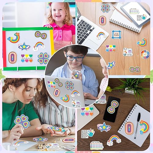 Miniatura 6 de Fulmoon 120 calcomanías sensoriales para la ansiedad, con función de respiración, calcomanías reutilizables para adultos y niños, con tiras