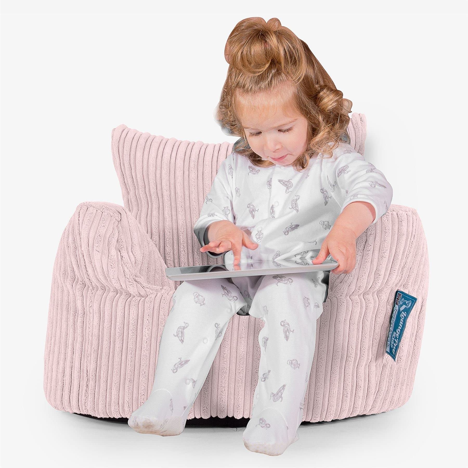 Lounge Pug Fauteuil Pouf en Velours Côtelé pour Enfant - Cocooning & Douillet, Léger et Facile à Déplacer - Rose Clair