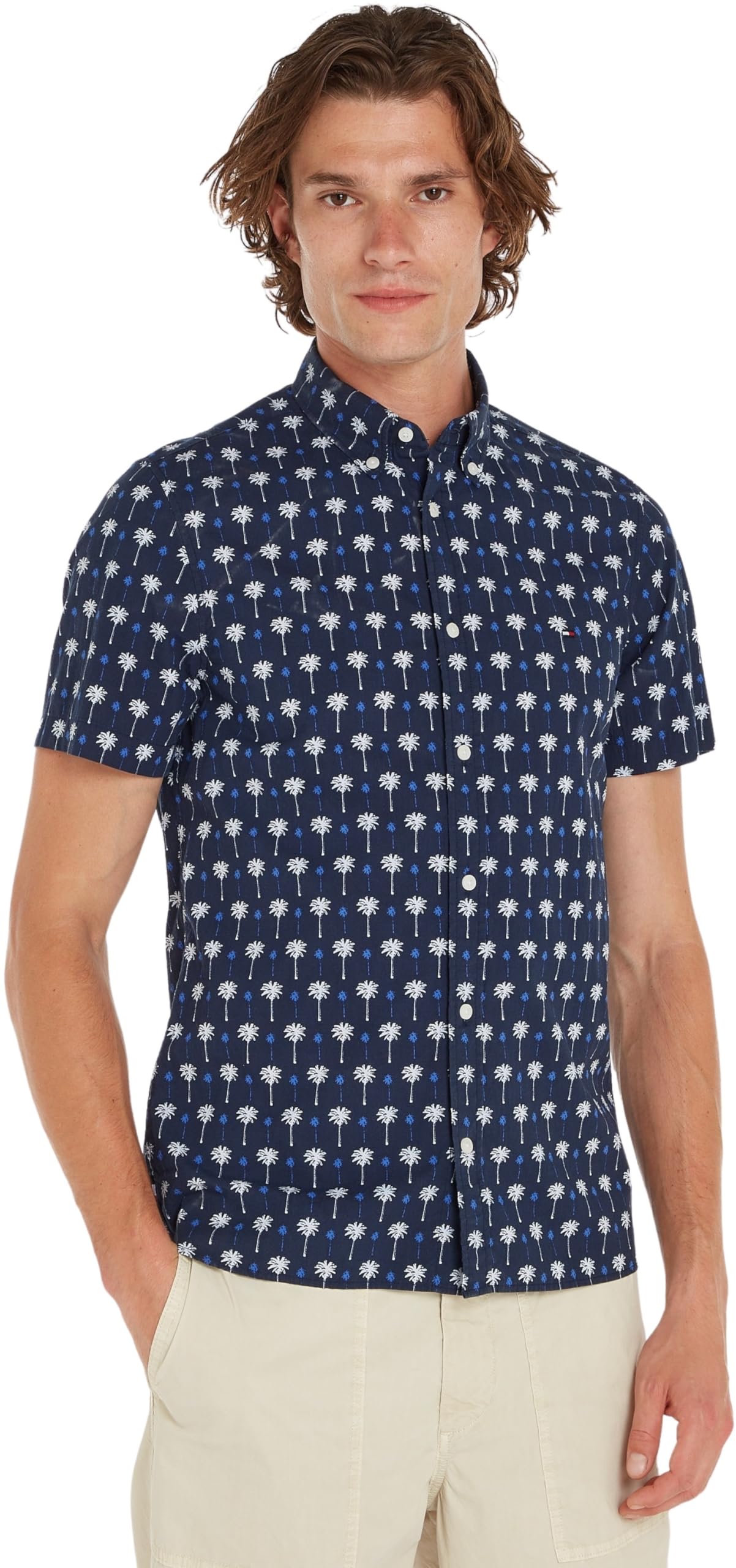 Tommy Hilfiger Camisa Hombre Mini Palm Print Manga corta, Mehrfarbig (Multicolor), XL