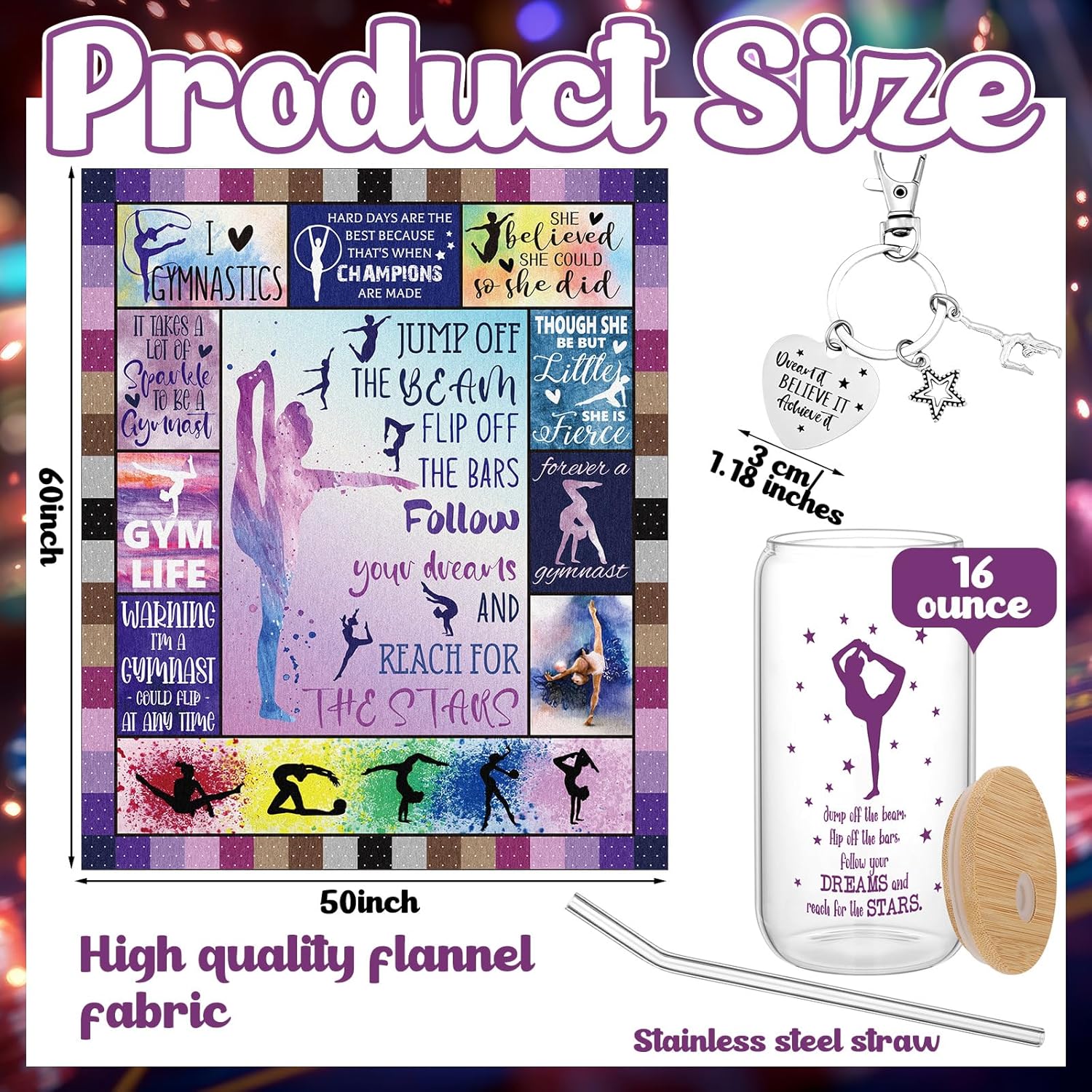 3 Pcs Gymnastics Gifts for Girls Gymnastics Stuff Blanket 16 oz Tumbler Keychain Gifts Women Birthday Fleece Soft Flannel Warm Throw Blankets 60" x 50" Graduation Team Gift - Image 2