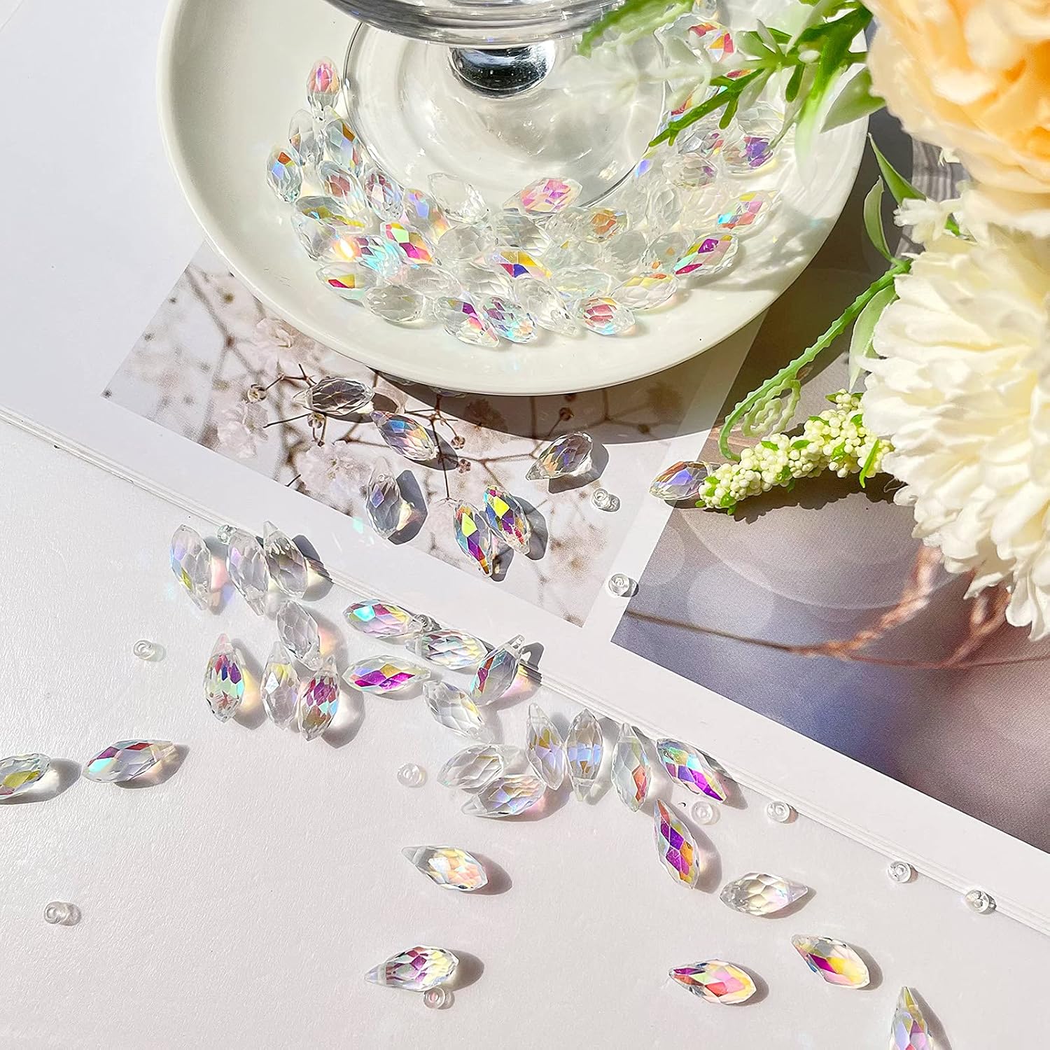 Hicarer 200 Pieces Teardrop Chandelier Crystal Pendants 6 x 12 mm AB Color Rainbow Crystal Beads for Chandelier Jewelry Making DIY Project Earring Necklaces Bracelets - Image 6